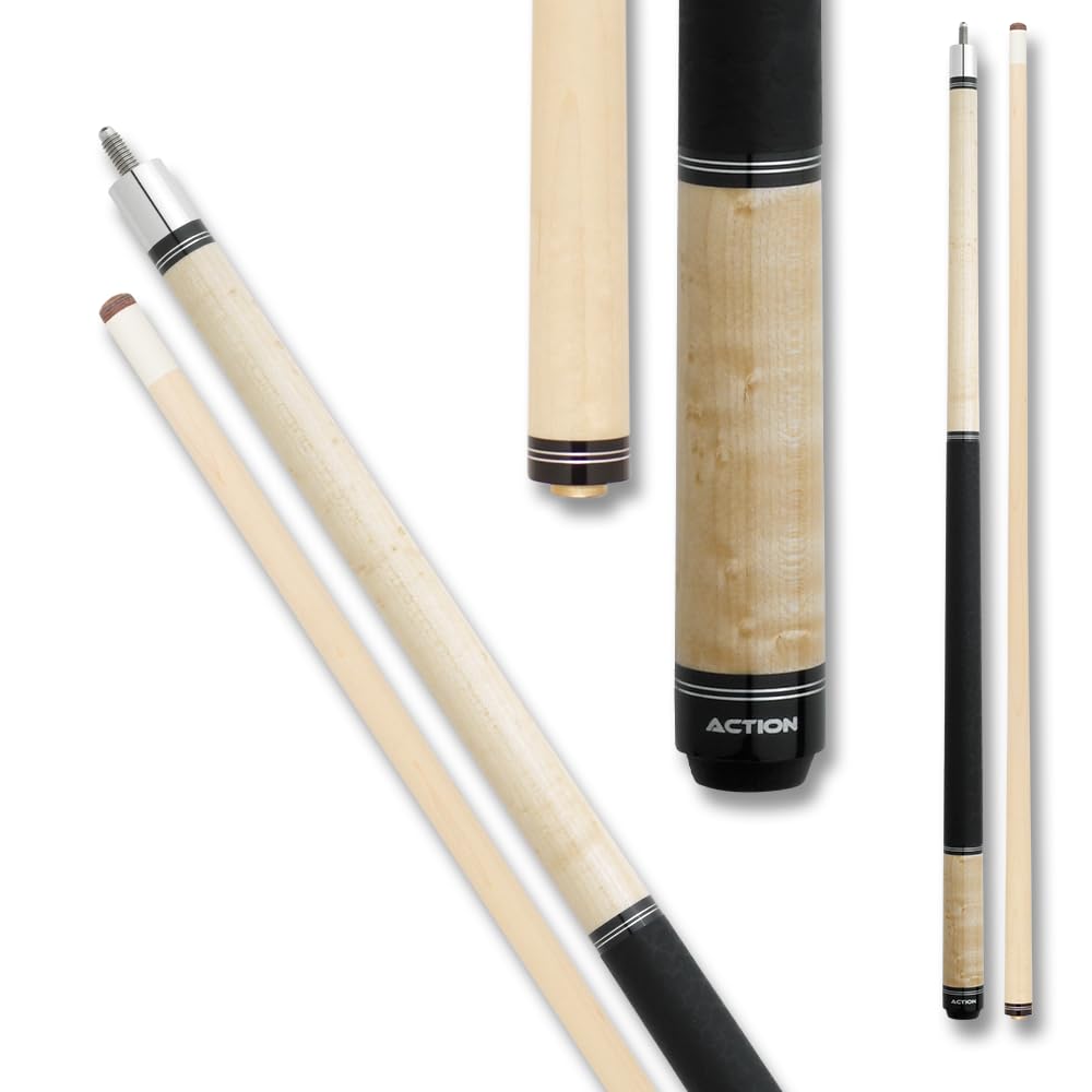 Premium Blonde Birdseye Maple Pool Cue Stick - 58 Inch Professional Billiard Cue with Black Faux Leather Wrap Grip, Double Silver Rings & Black Rubber Bumper - Perfect for Tournament Play, Home Game Rooms & Bar Entertainment