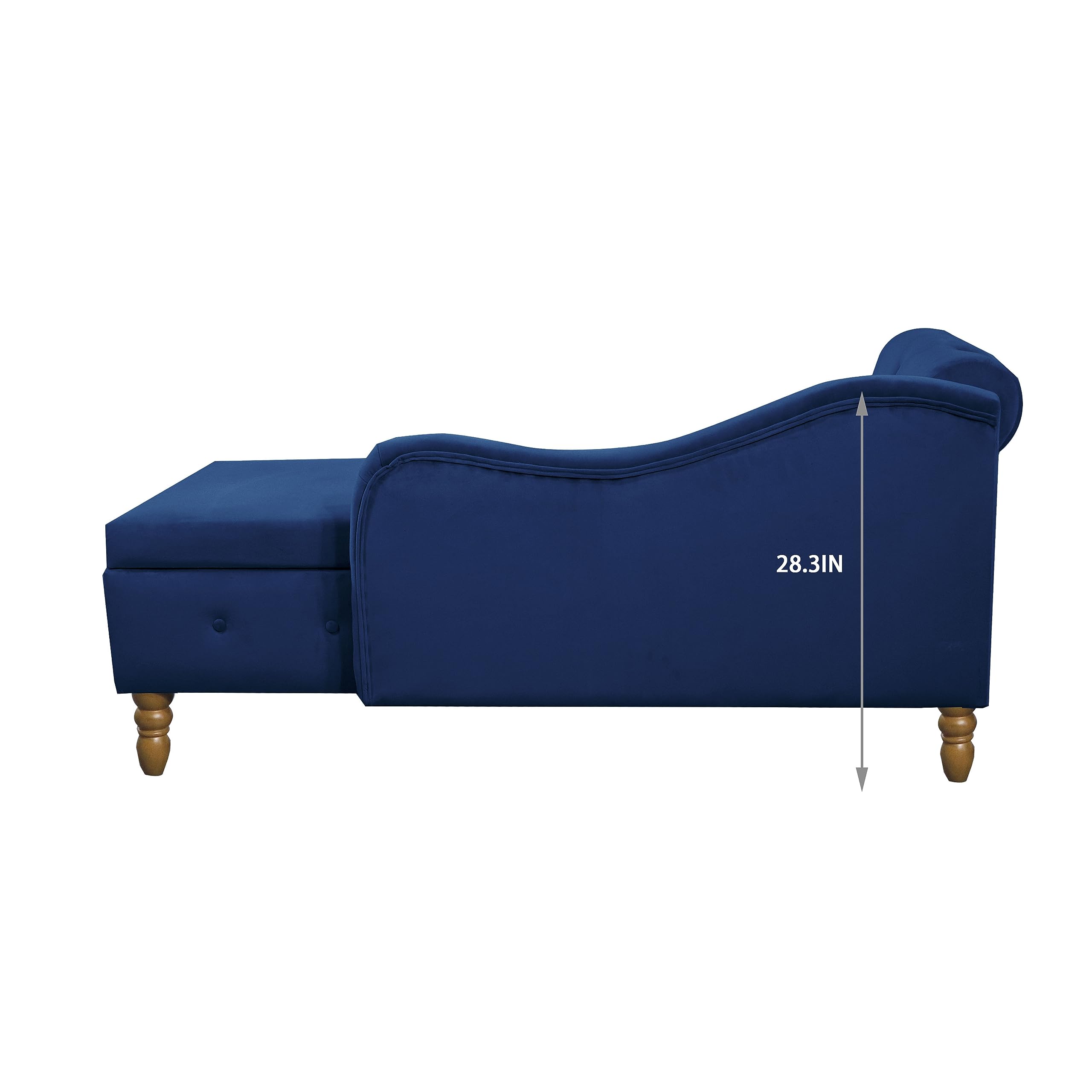 Warmiehomy Velvet Chaise Lounge Chair with Pillow - Modern Upholstered Rolled Arm Storage Ottoman for Bedroom, Living Room & Office - Navy Blue with Nailhead Trim | Perfect for Relaxing, Reading & Napping