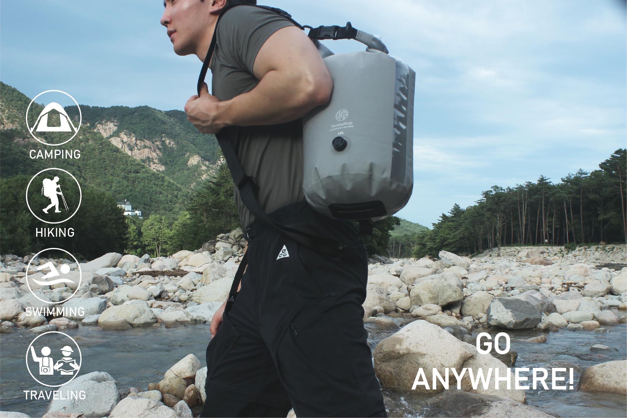 Portable Washing Machine Bag - 15L Waterproof Dry Bag for Travel & Camping - Compact Manual Clothes Washer - Lightweight Nylon Laundry Bag (Gray) - Perfect for Outdoor Adventures, RV Trips & Emergency Use