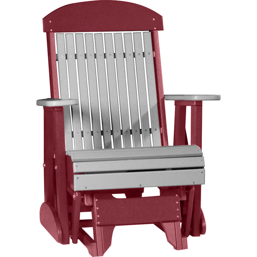 LuxCraft 2ft Gray Recycled Plastic Highback Glider Chair with Cup Holder - Classic Outdoor Patio Furniture for Relaxing in Garden, Deck, or Poolside
