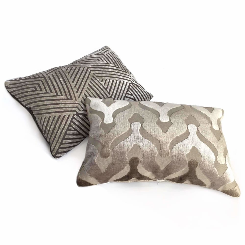 Soho Taupe Beige Cut Velvet Geometric Lines Pillow Cover - Modern Home Decor for Living Room, Bedroom & Sofa - Soft Decorative Throw Pillow Case 16x16 18x18 20x20 Inches