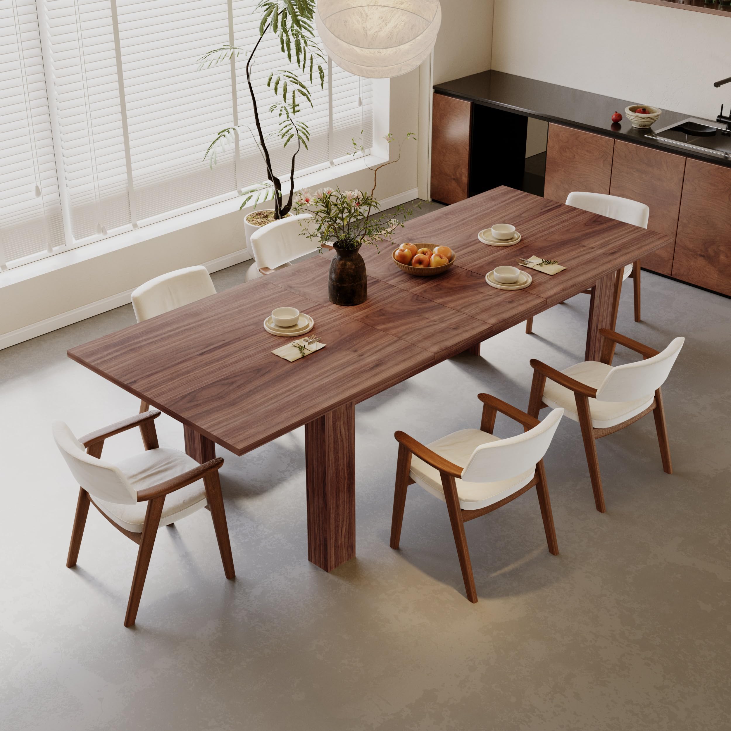 Expandable Rectangular Wooden Dining Table for 6-8 People - Large Kitchen & Home Dining Room Table in Brown - Perfect for Family Dinners, Entertaining Guests & Small Space Living