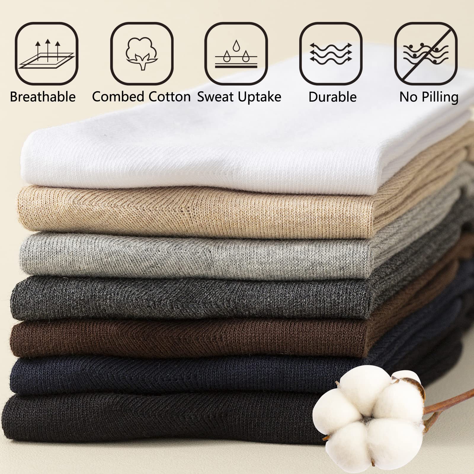 Premium Men's Dress Socks 5-Pack - 100% Cotton Business Formal Socks for Office & Wedding - Soft, Breathable, Calf-Length Crew Socks for Work, Dress Shoes & Everyday Comfort
