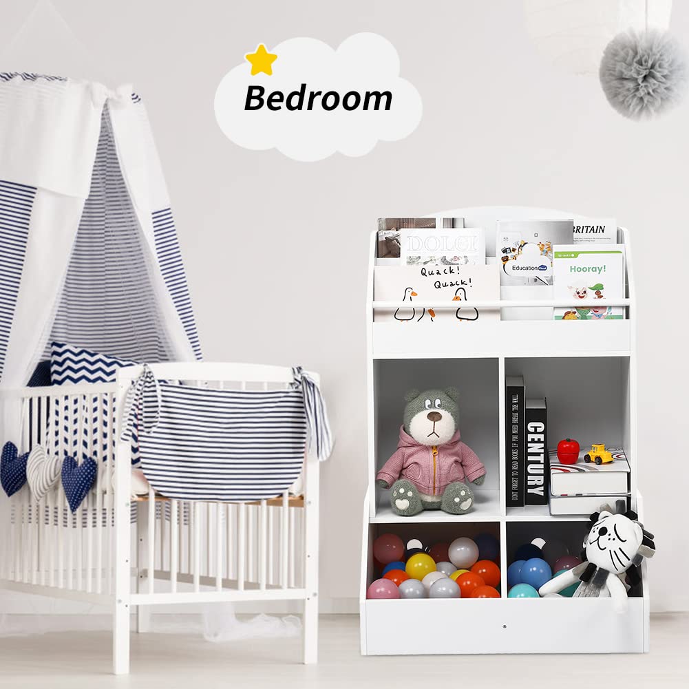 Wooden Kids Bookshelf & Toy Storage Organizer - Sturdy Toddler Book Shelf for Playroom, Nursery, or Bedroom - Perfect for Organizing Books, Toys & Decor in White