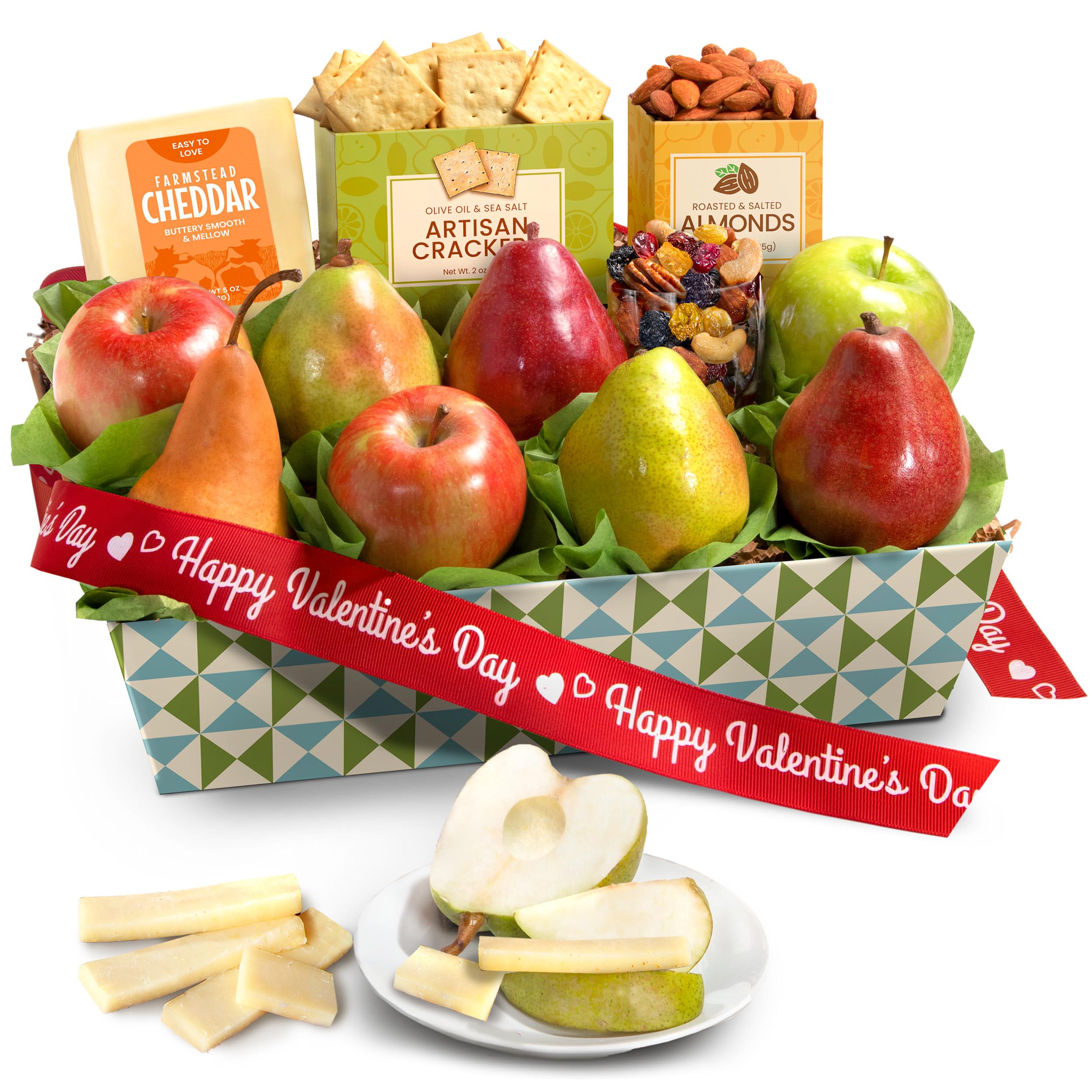 Valentine's Day Fresh Fruit Gift Basket with Crackers, Cheese & Nuts - Classic Gourmet Present for Anniversary, Birthday & Romantic Occasions