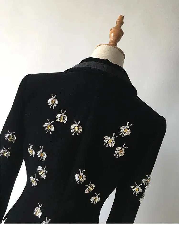 Stylish Beaded Velvet Blazer for Women - Elegant Printed Casual Jacket - Perfect for Office Wear, Parties & Special Occasions