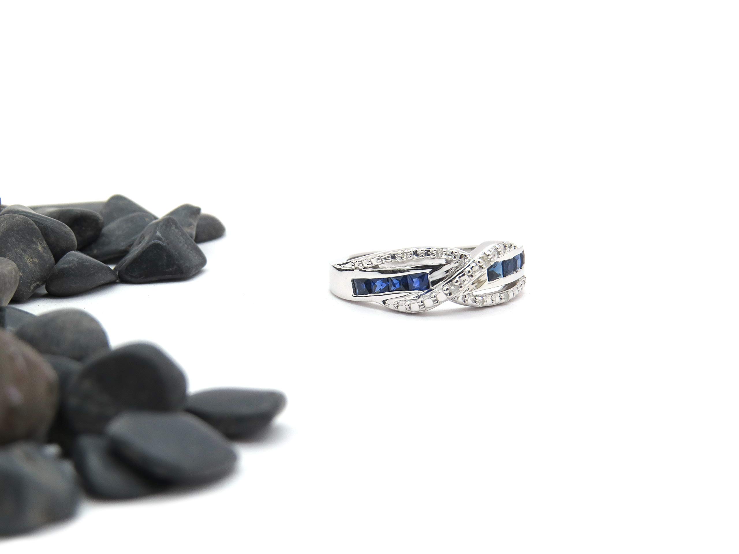 Princess Blue Sapphire & Round White Diamond Engagement Ring for Women - Sterling Silver Swirl Style | Dazzlingrock Collection | Perfect for Proposals, Anniversaries & Special Occasions