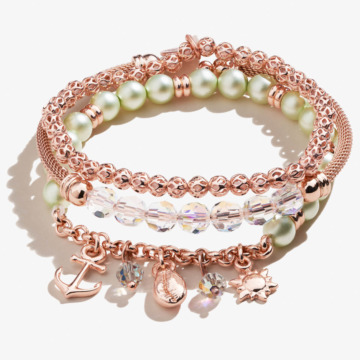 Green Pearl & Sea Charm Bracelet Set of 3 - Elegant Boho Jewelry for Women - Perfect for Beach Weddings, Summer Parties & Gift Giving