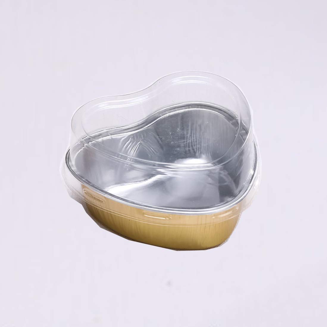 Premium Cake Boxes - 10pcs Golden Heart-Shaped Tin Foil Baking Containers with Lids | Round Pudding Cups, Oven-Safe Disposable Metal Foil Lunch Boxes for Desserts, Pastries & Meal Prep | Perfect for Parties, Baking, Gifting & Food Storage