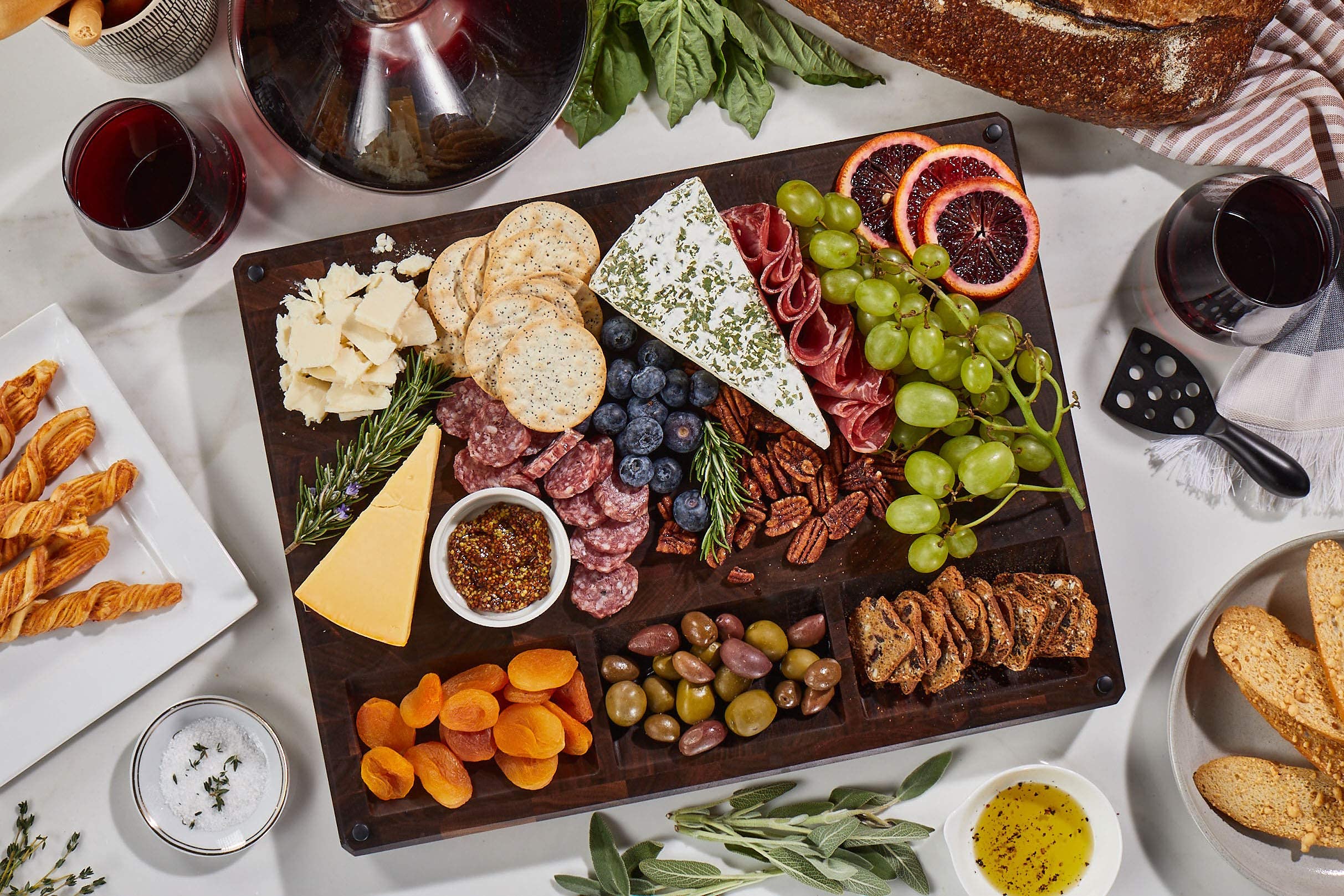 Premium Large End Grain Walnut Wood Cutting Board 17x13x1.5 Inch - Handcrafted in USA with Non-Slip Feet, Juice Groove & Sorting Compartments - Perfect for Kitchen Prep, Charcuterie Boards & Holiday Gifts (Includes Gift Box)
