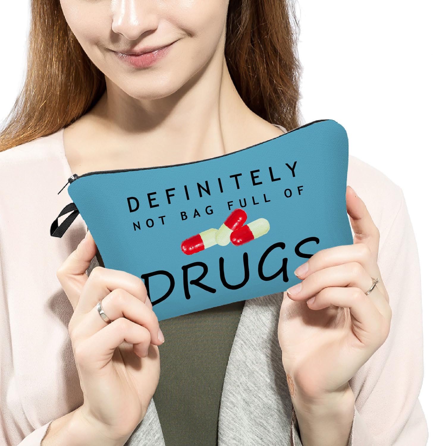 Funny Sarcastic Makeup Bag - Cute Cosmetic Organizer with Zipper Pouch (Not a Bag Full of Drugs) - Perfect Travel Toiletry Bag & Unique Birthday Gift for Women, Friends, Sisters - Great for Travel, Daily Use, and Gifting