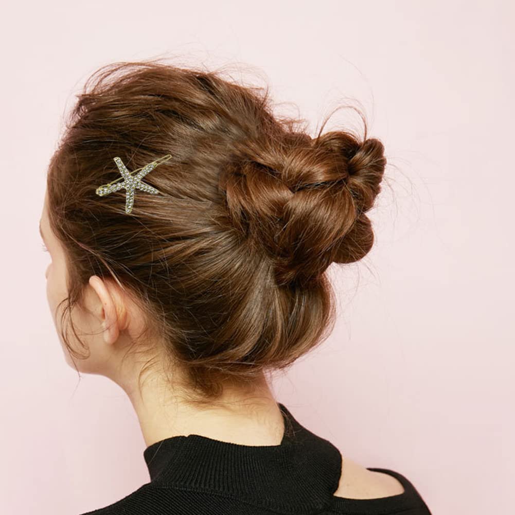 4 Pack Gold Starfish Hair Clips - Rhinestone Crystal Hair Claw Clips for Women, Ponytail Holders for Beach Vacation, Summer Party & Everyday Use