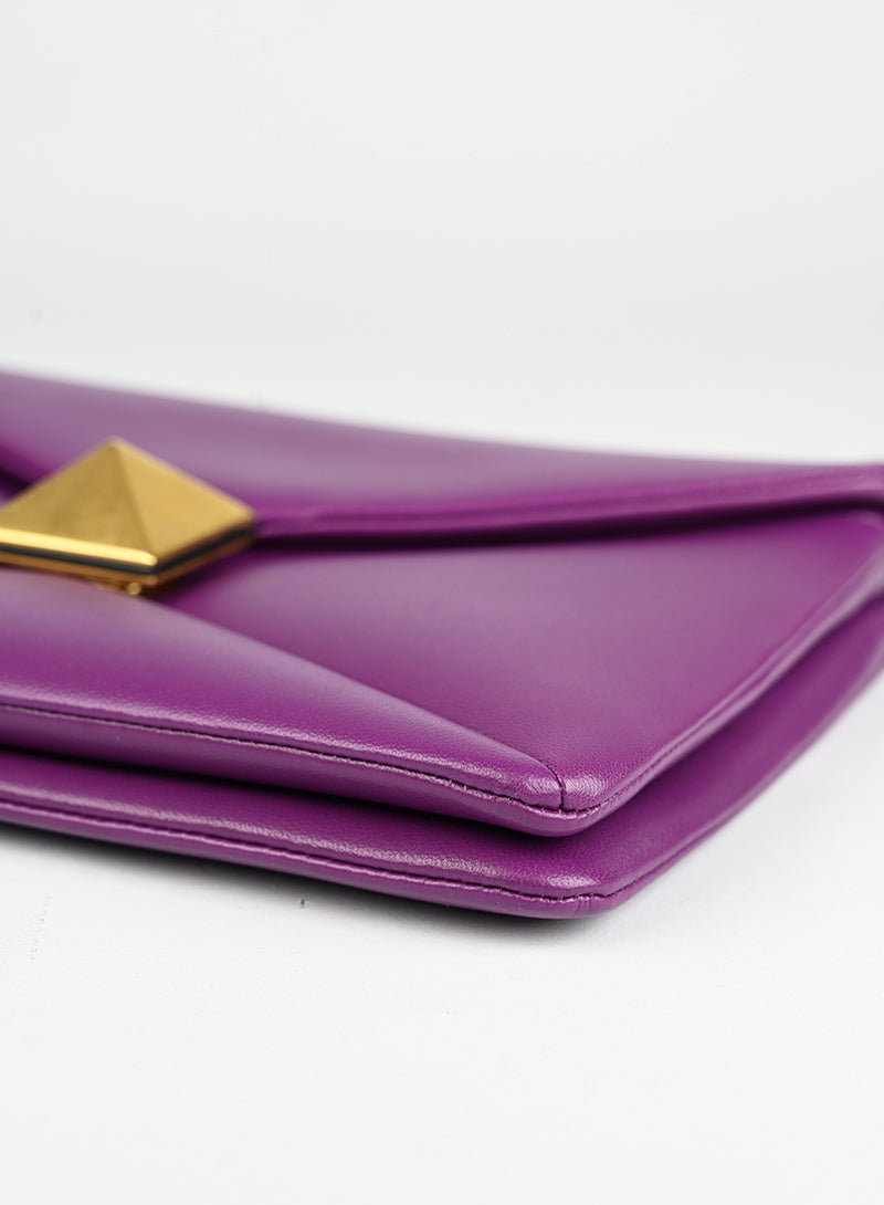 Valentino Leather Clutch Bag with Roman Studs in Purple - Perfect for Evening Parties & Special Occasions