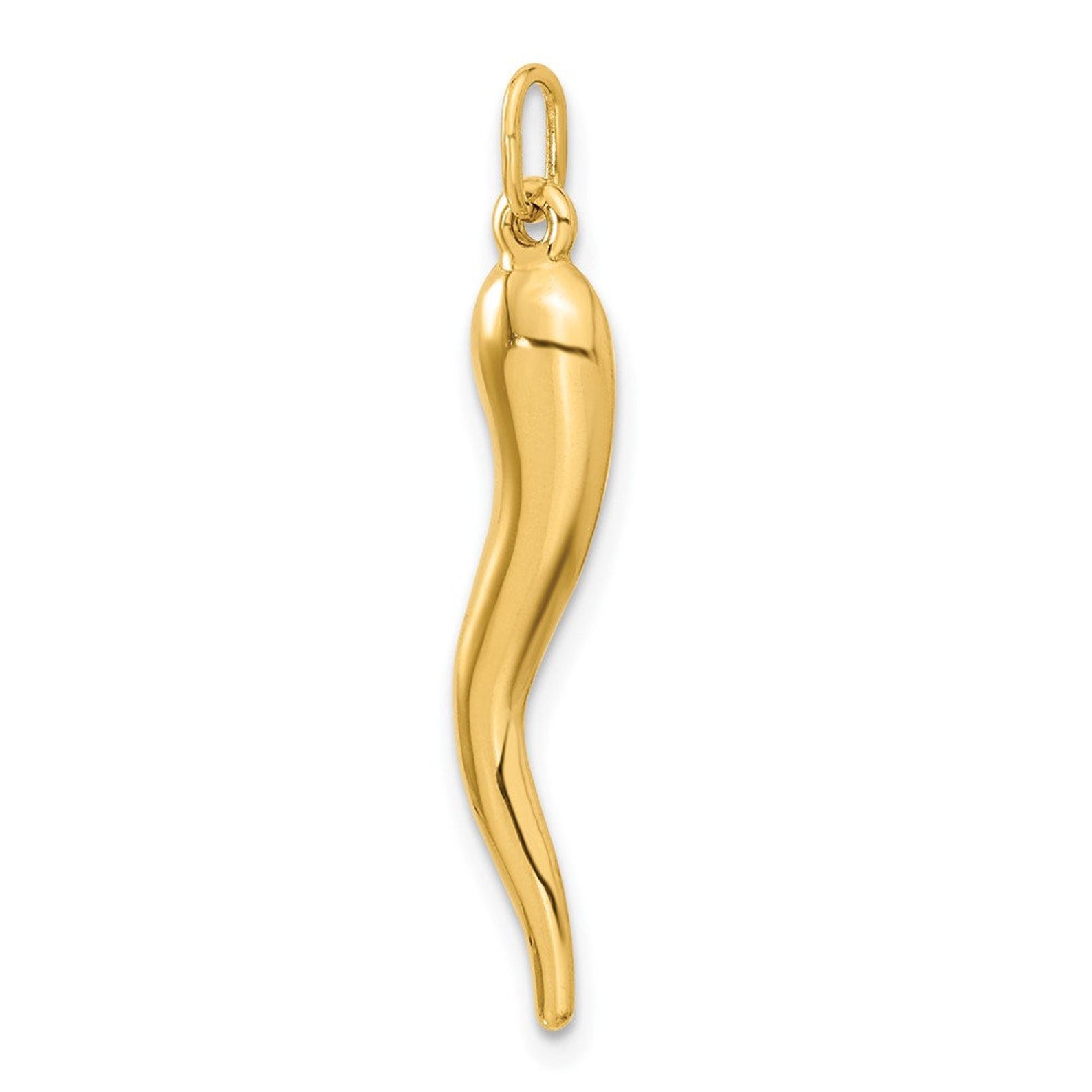 Italian Gold Large Polished 3D Horn Charm Pendant - Model C3041 | Elegant Jewelry Gift for Women, Men | Perfect for Parties, Weddings & Special Occasions