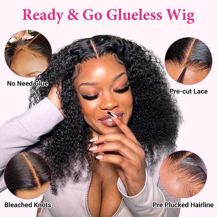 West Kiss Glueless Human Hair Wigs 20 Inch - Pre Plucked Curly Lace Front Wig with 4x7 Lace Closure | No Glue Needed, Ready to Wear | Perfect for Daily Wear, Parties & Special Occasions