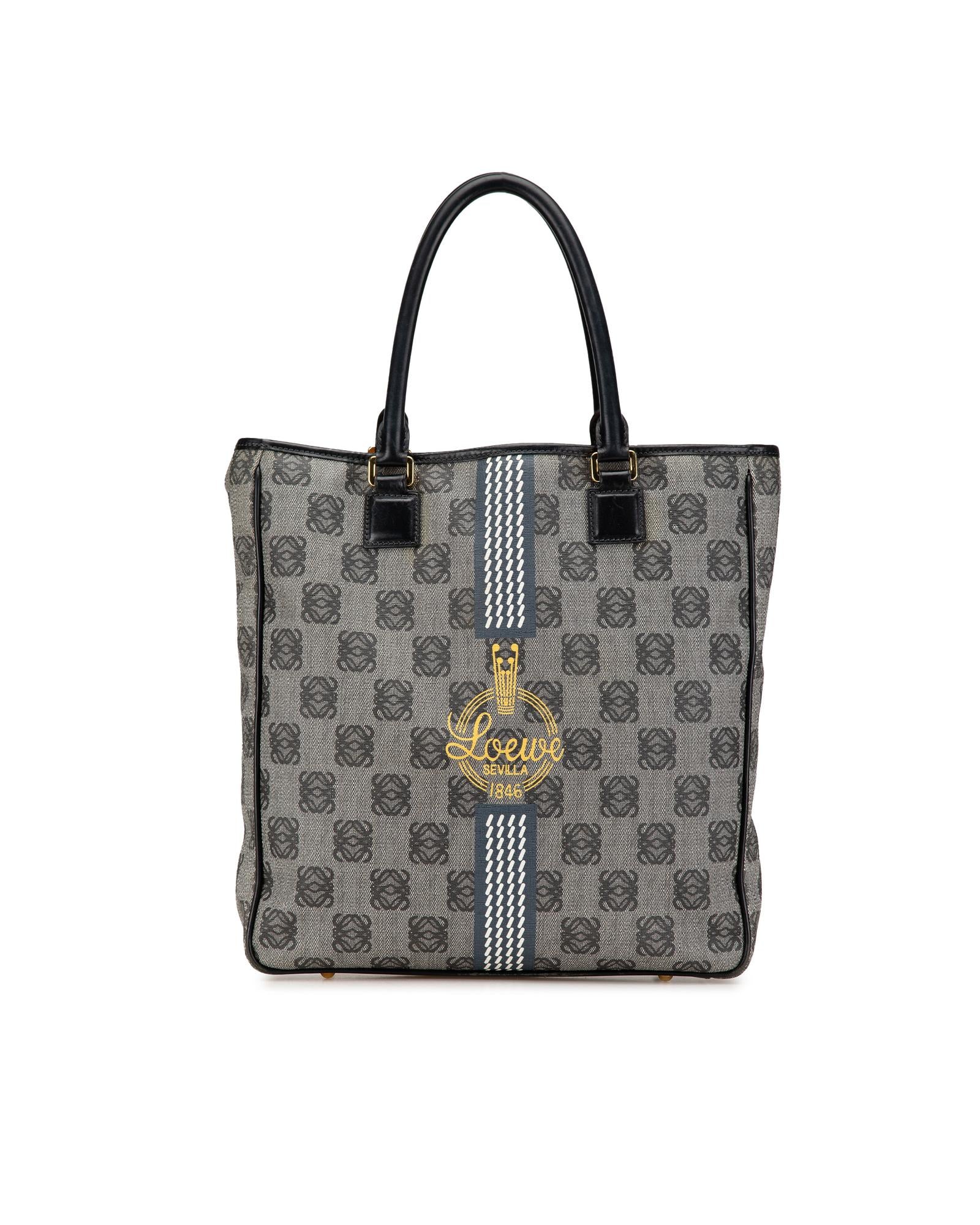 Premium Anagram Canvas Tote Bag with Genuine Leather Trim & Rolled Handles - Stylish Reusable Shopping Bag for Groceries, Beach, Work & Travel