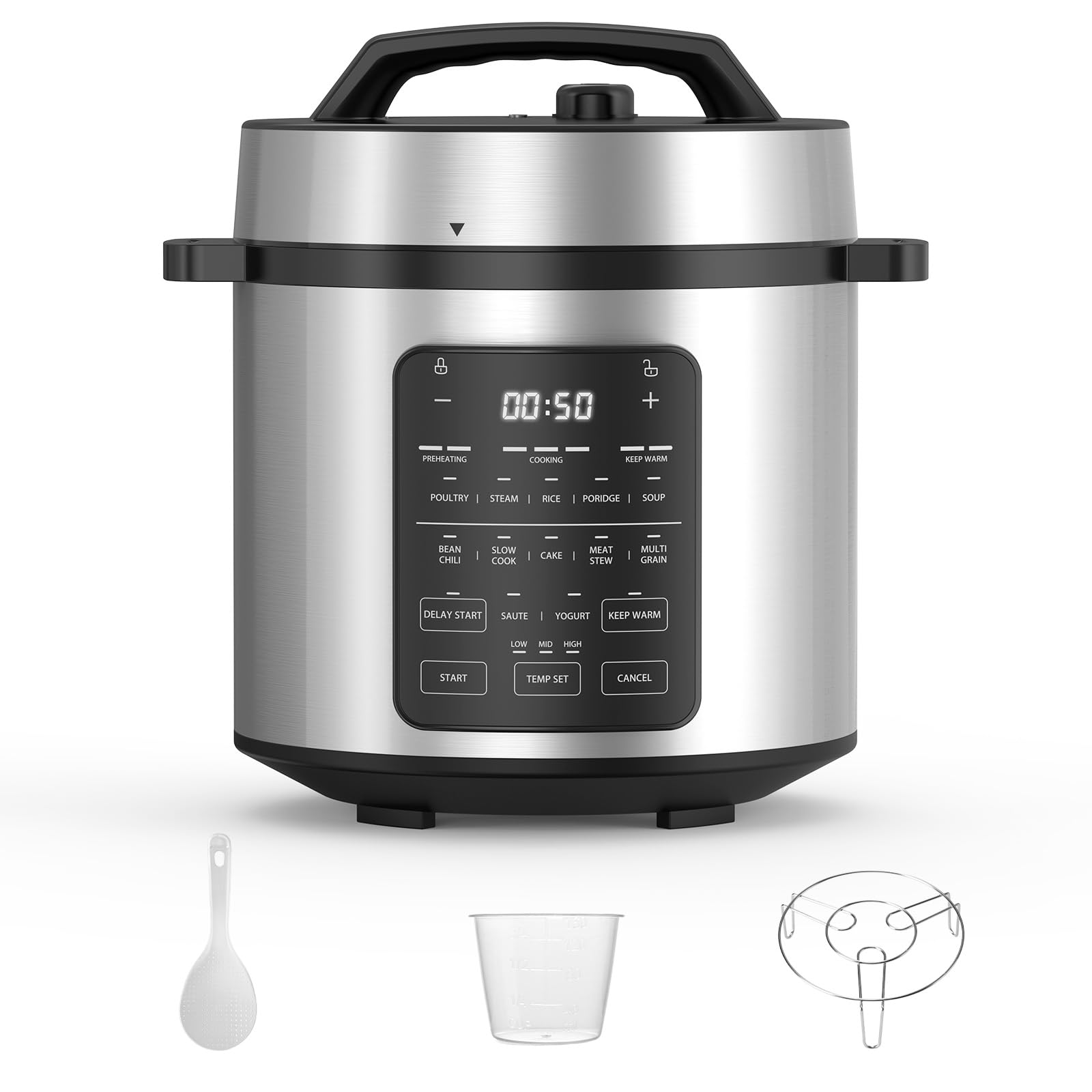 Sweetcrispy 6 QT Electric Pressure Cooker - 12-in-1 Multi-Function Programmable Rice Cooker, Steamer & Yogurt Maker with Stainless Steel Pot - Perfect for Meal Prep, Slow Cooking & Healthy Eating (New Silver)