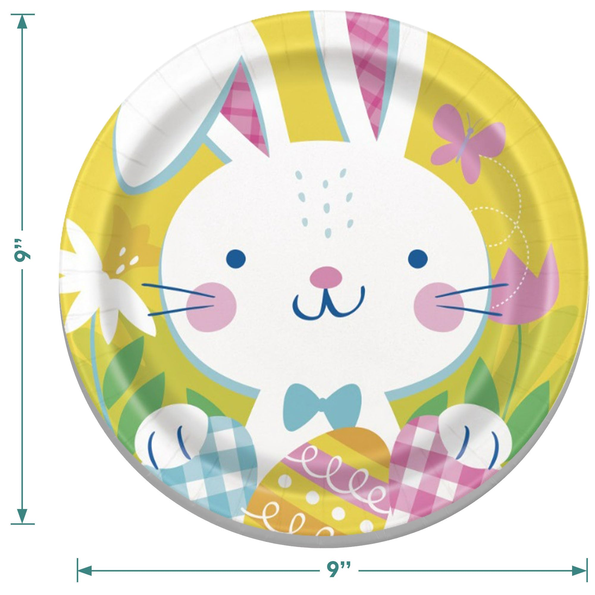 Easter Party Supplies Set - 16-Pack Bunny Yellow Paper Plates & Egg Napkins for Easter Dinner, Spring Celebrations & Kids Birthday Parties