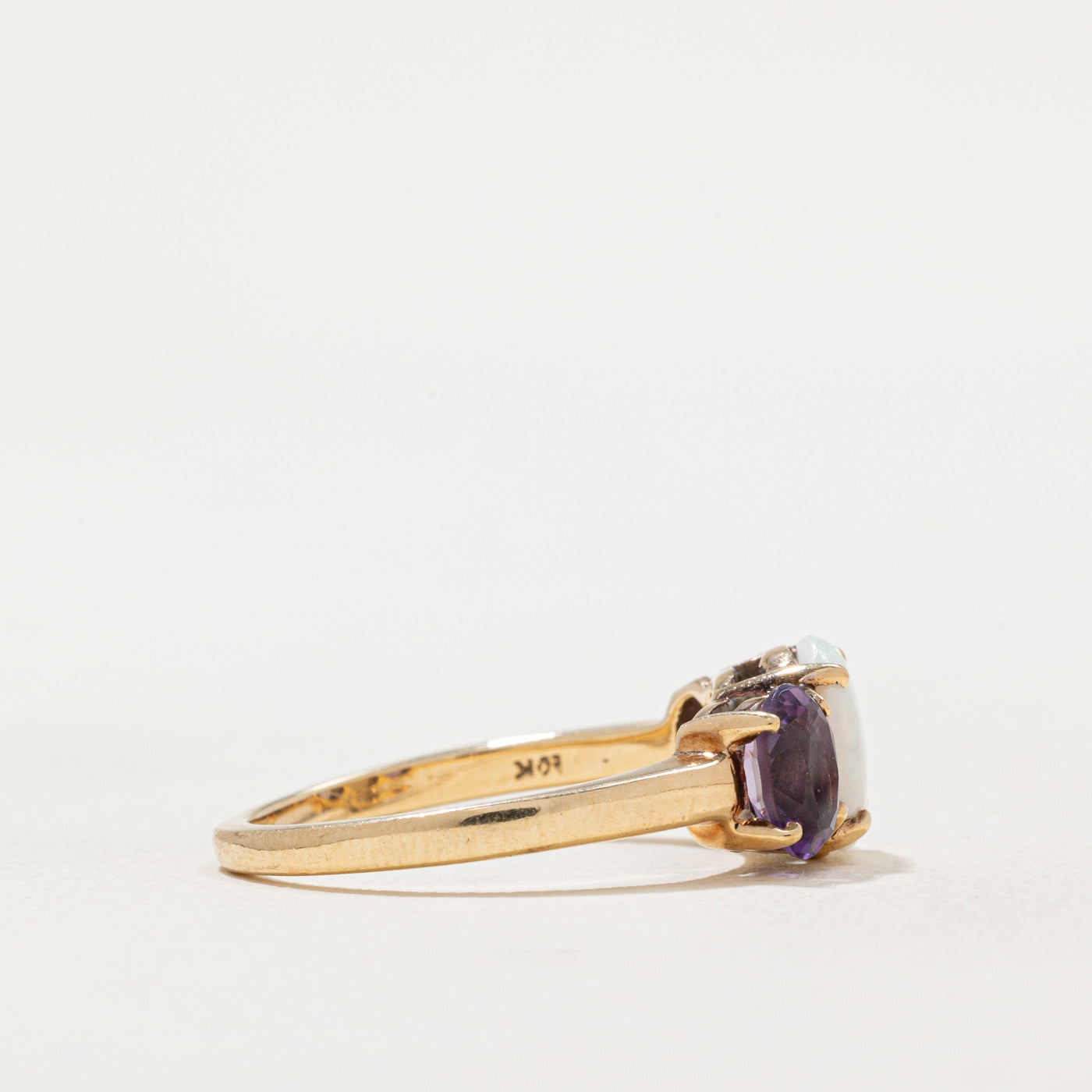 Opal & Amethyst Three Stone Ring - 0.60ct to 0.80ctw Natural Gemstone Jewelry - Size 6.25 - Elegant Wedding, Anniversary & Gift for Her - Perfect for Special Occasions & Everyday Wear
