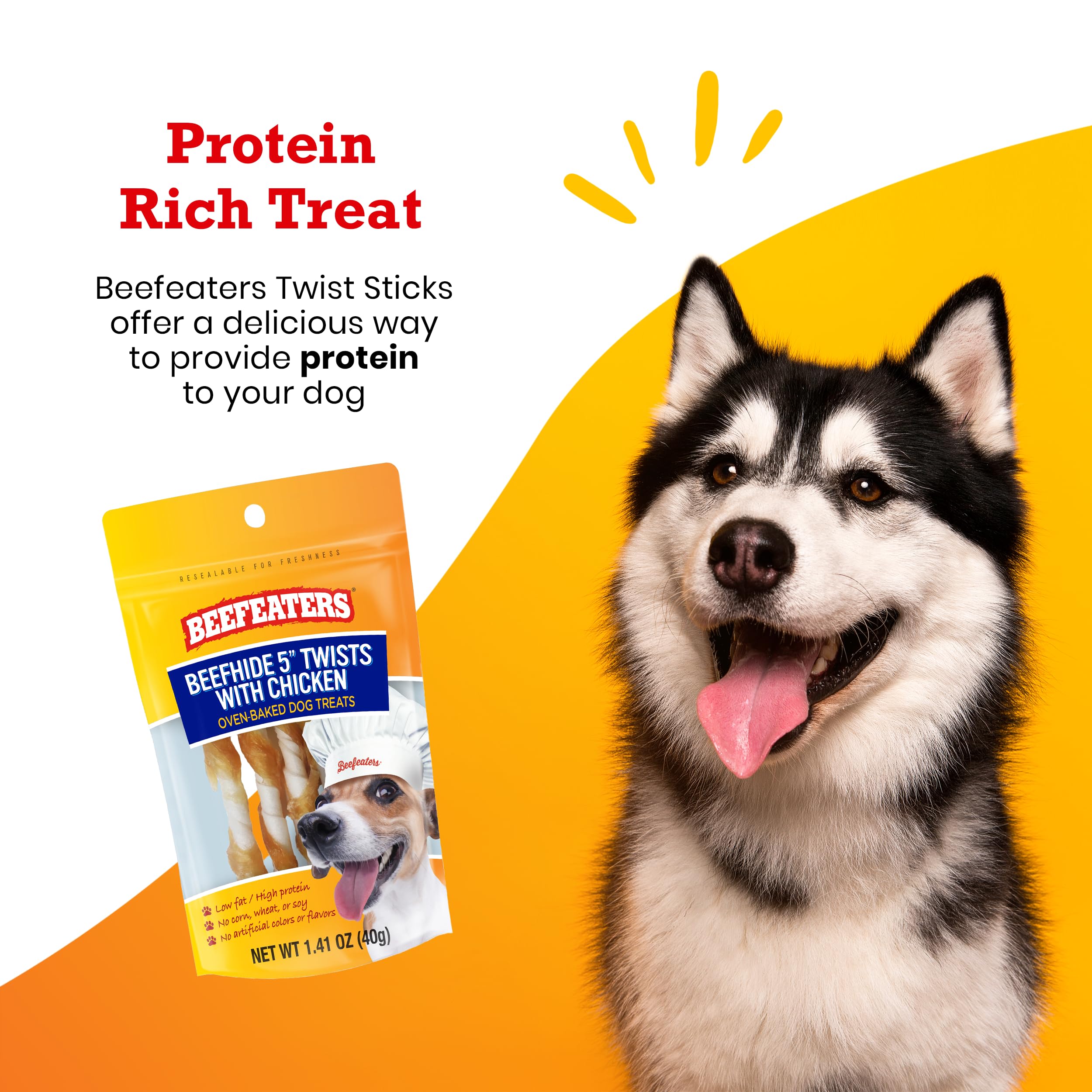 Beefeaters Dog Treats - Beefhide 5in Twist with Chicken 1.41oz (Case of 12) | High Protein, Low Fat Dog Chews Enriched with Vitamins & Minerals | Dental Care & Teeth Cleaning Treats | Perfect for Training Small, Medium & Large Dogs | Great for Reward, Travel & Playtime