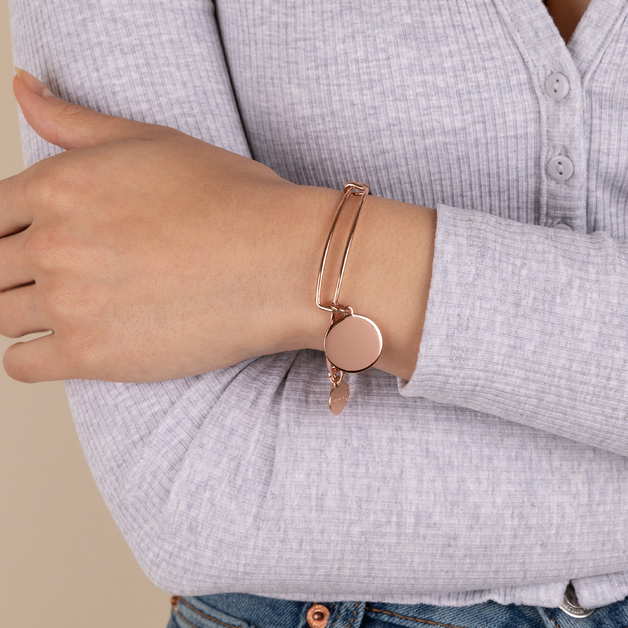 Elegant Circle Charm Bangle Bracelet for Women - Sterling Silver Minimalist Jewelry Gift for Her - Perfect for Everyday Wear & Special Occasions