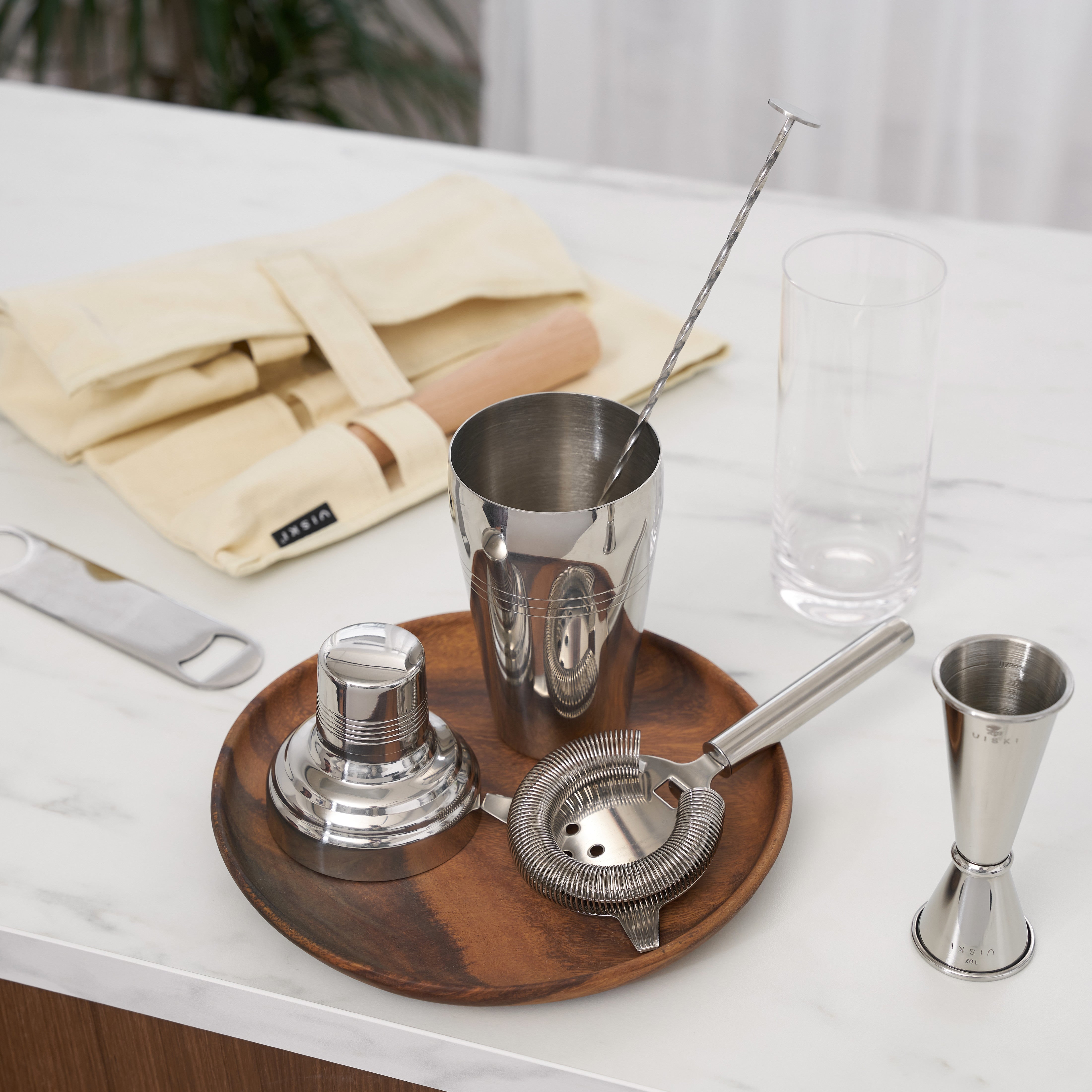 Premium 7-Piece Stainless Steel Travel Barware Set - Cocktail Shaker, Jigger & Tools for Home Mixology, Outdoor Parties & Camping - Portable Bartender Kit for Gifts