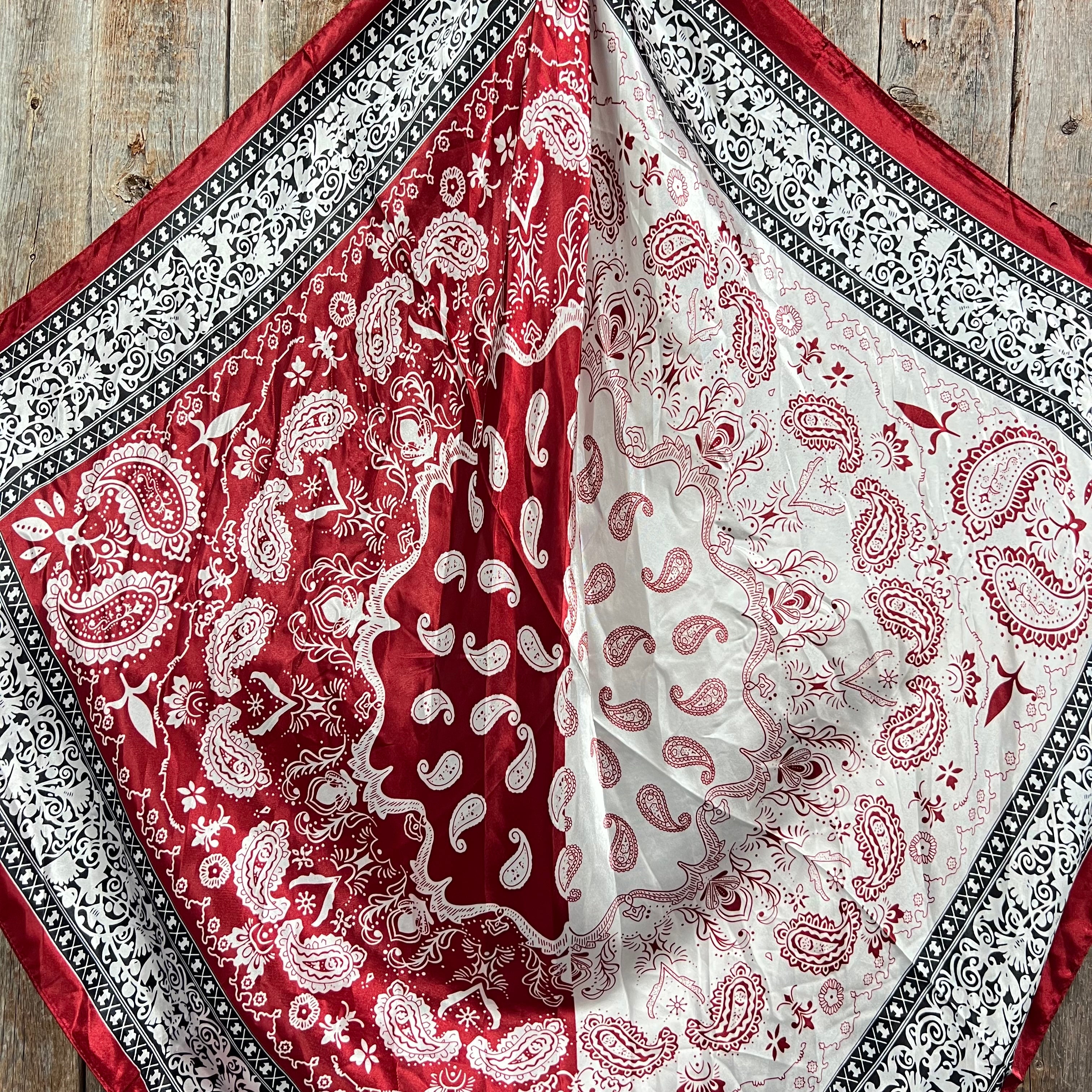 35X35 Wine Red & Cream Paisley Wild Rag Scarf WR687 - Western Style Bandana for Cowboy, Cowgirl & Outdoor Adventures