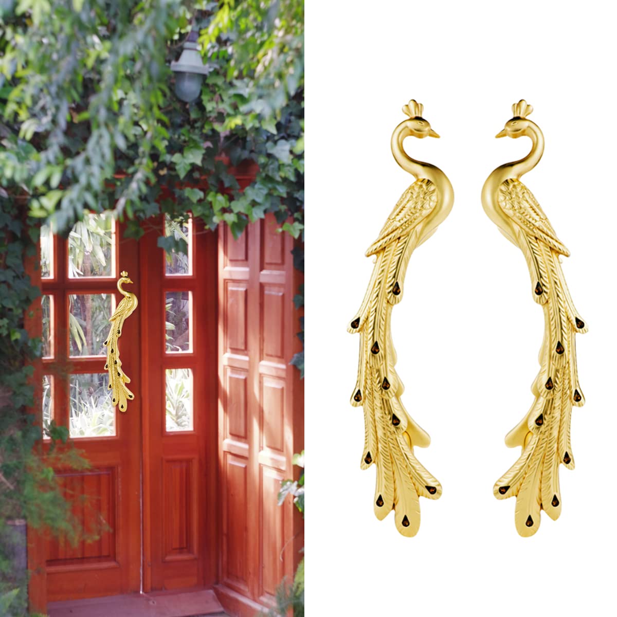 Vintage Peacock-Shaped Solid Zinc Alloy Door Handles (2-Piece Set) - Elegant Animal-Themed Hardware for Home, Sliding & Glass Doors - Perfect for Victorian, Bohemian & Farmhouse Decor Styles