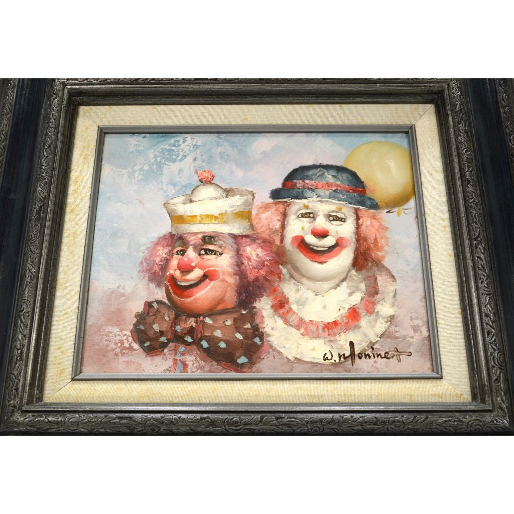 Original Happy Clowns Oil Painting on 8x10 Canvas - Signed W. Moninet - Wood Framed Wall Art - Perfect for Home Decor, Office & Gift Giving