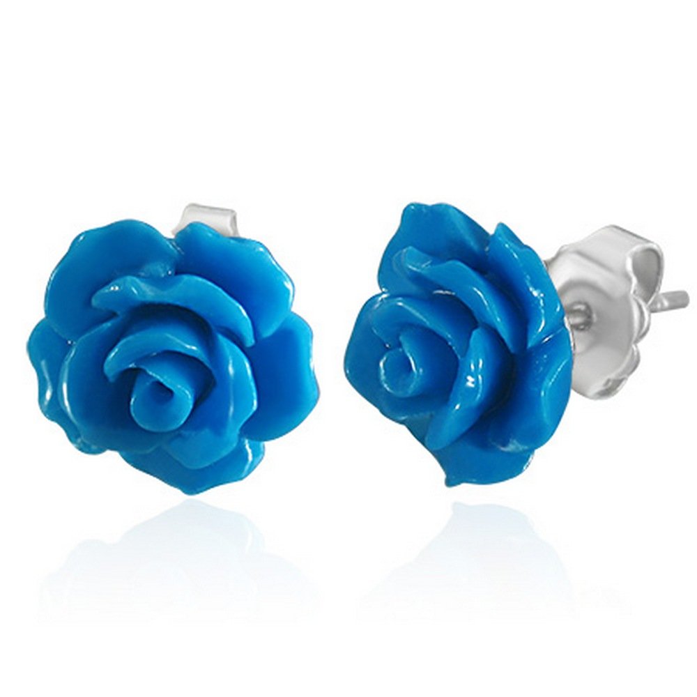 Stainless Steel Multicolor Clay Rose Flower Stud Earrings for Women - 0.40