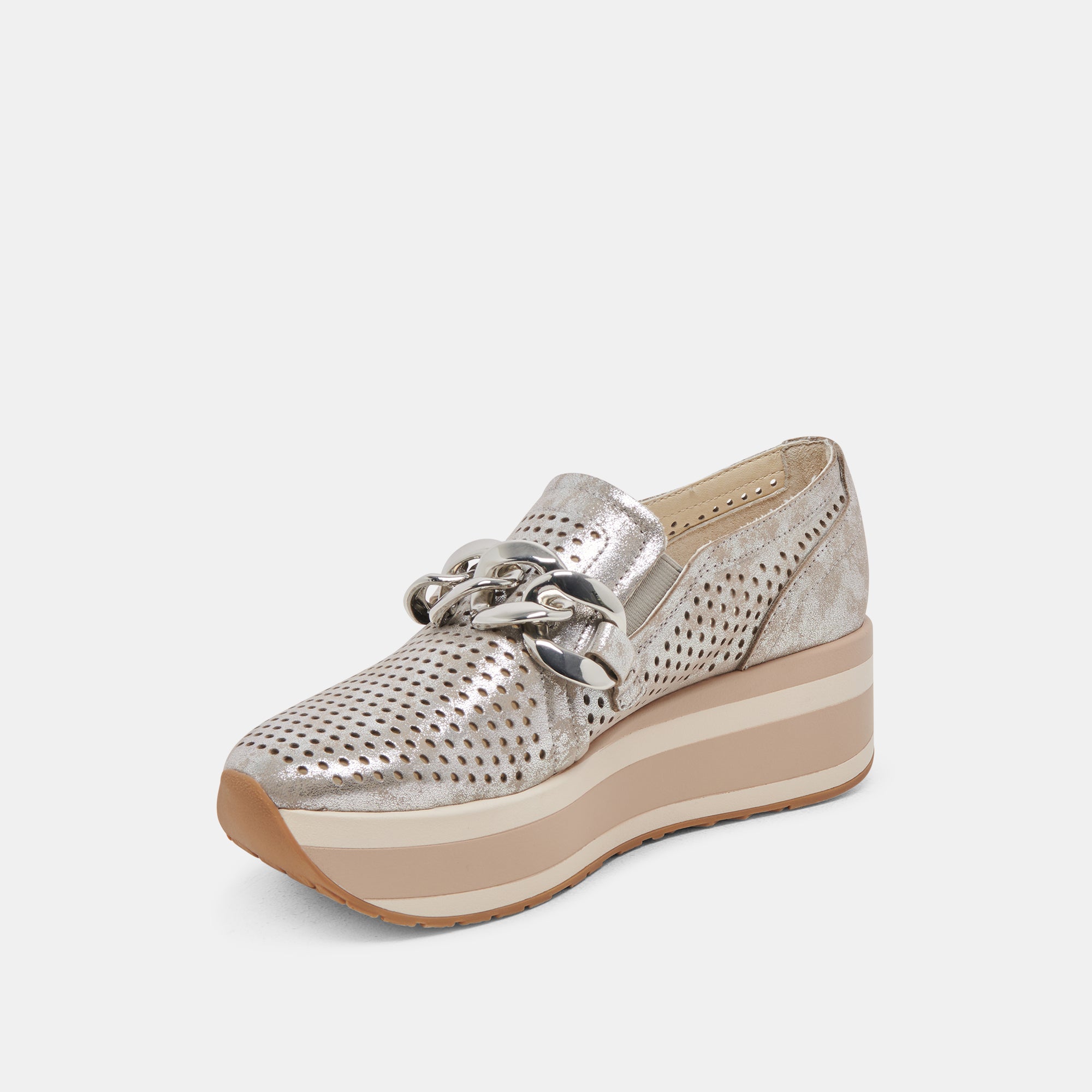 JHENEE Silver Nubuck Perforated Sneakers - Breathable Lightweight Women's Casual Shoes for Walking, Running & Everyday Wear