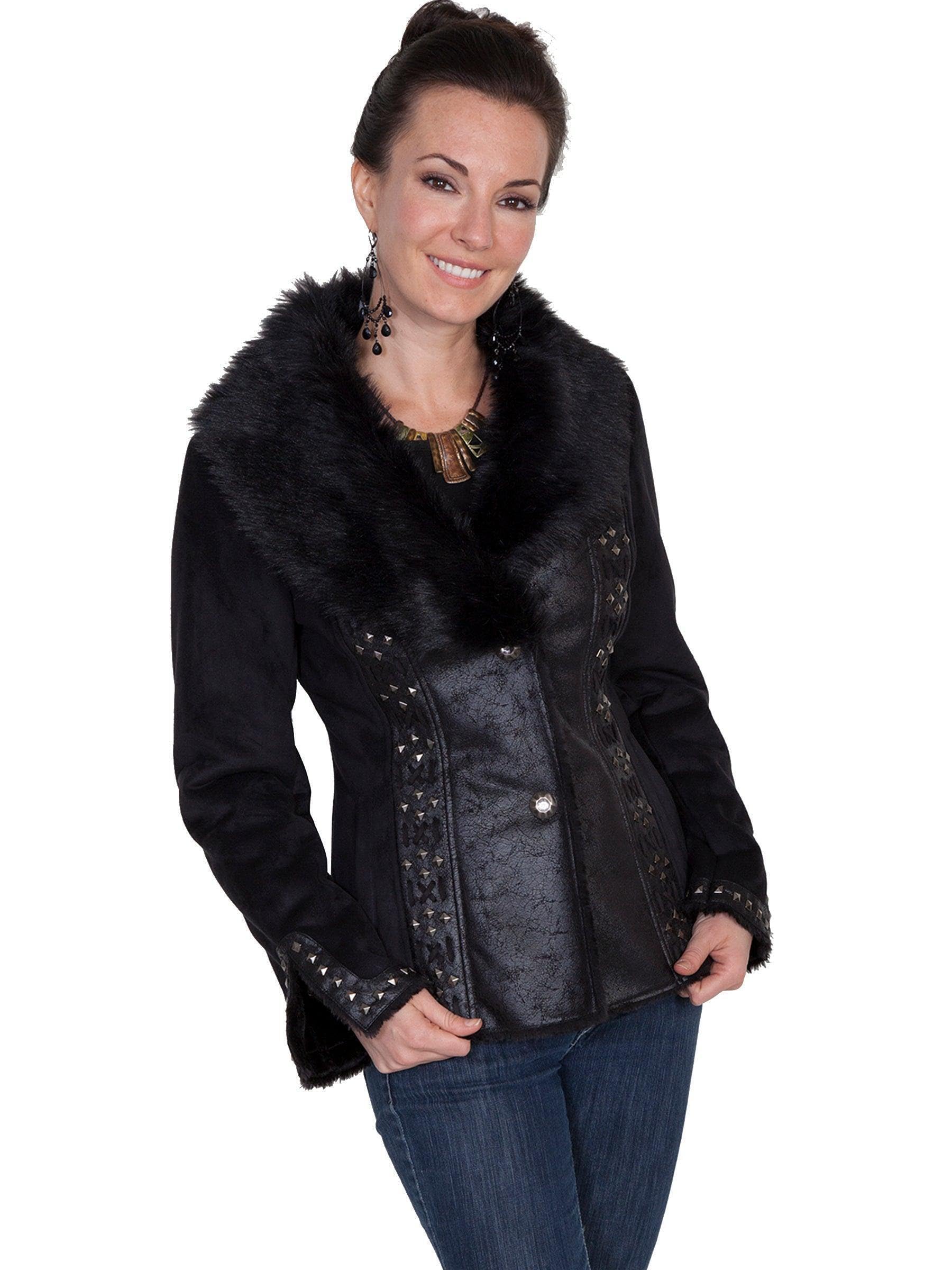 Scully Women's Honey Creek Faux Suede & Fur Jacket - 8021 Black | Winter Coat for Women | Warm Faux Leather Outerwear for Casual Outings & Date Nights