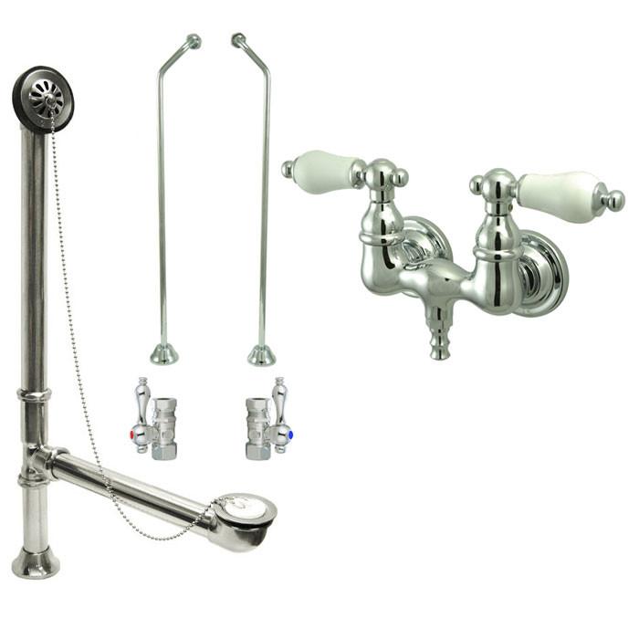 Chrome Wall Mount Clawfoot Tub Faucet with Supply Lines & Drain CC36T1 System - Vintage Style Bathroom Fixture for Freestanding Bathtubs