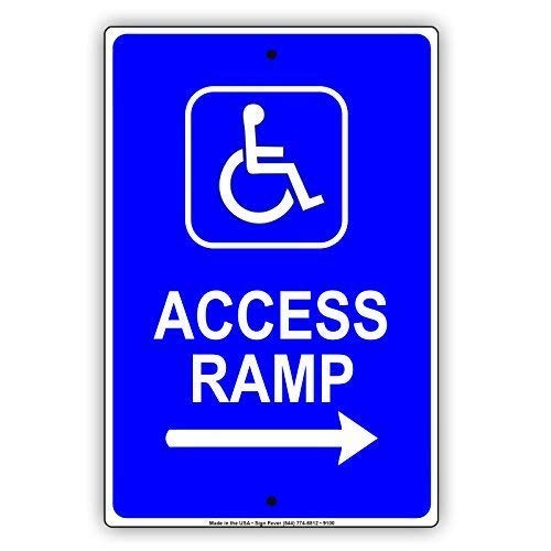 ADA Compliant Wheelchair Ramp Entrance Sign with Directional Arrow - 8x12 Inch Metal Notice Sign for Accessible Buildings & Public Spaces