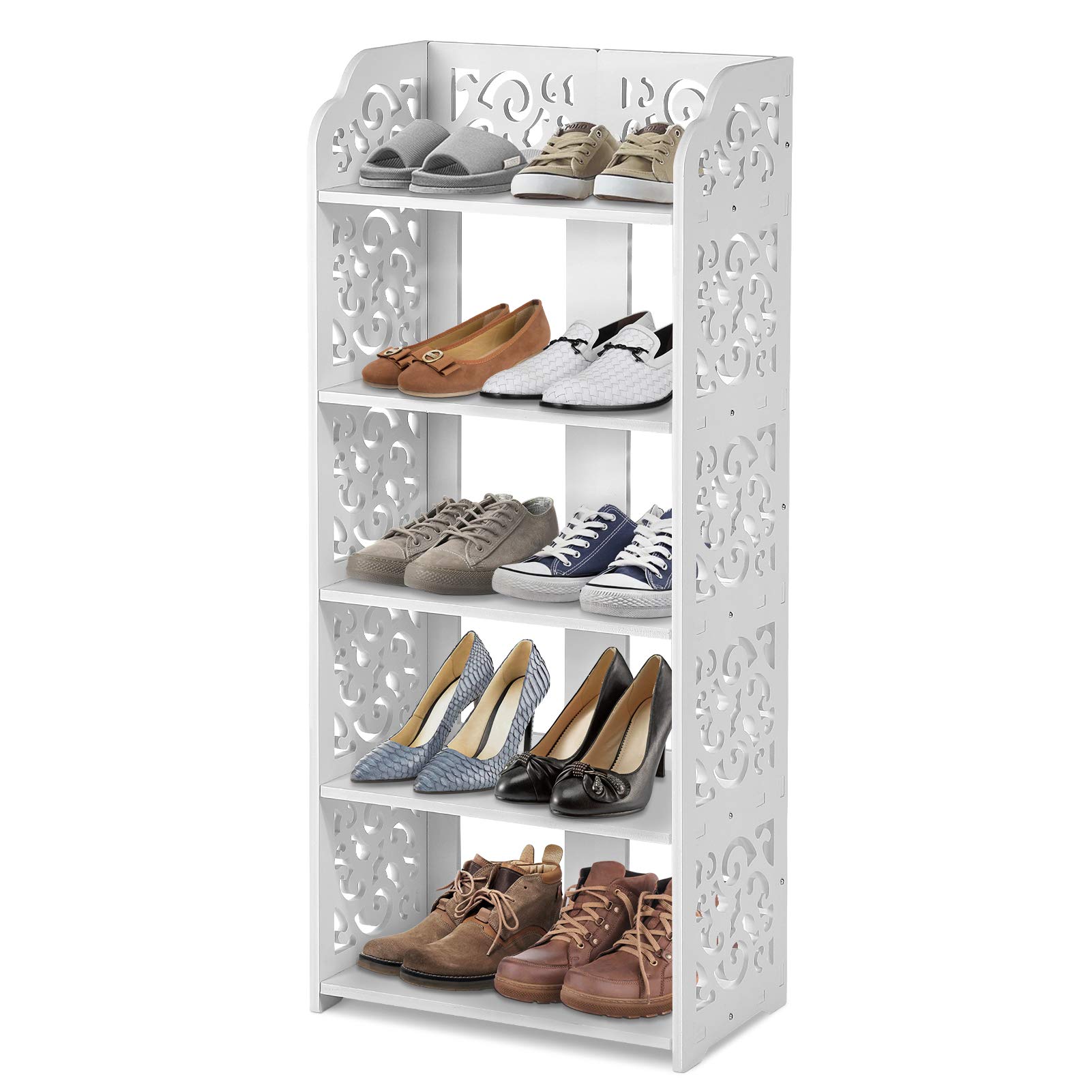 5-Tier White Wooden Shoe Rack - Modern Narrow Shoe Storage Shelf & Organizer for Entryway, Closet, Bedroom, Living Room | Space-Saving Home Shoe Storage Solution for Sneakers, Boots & Heels