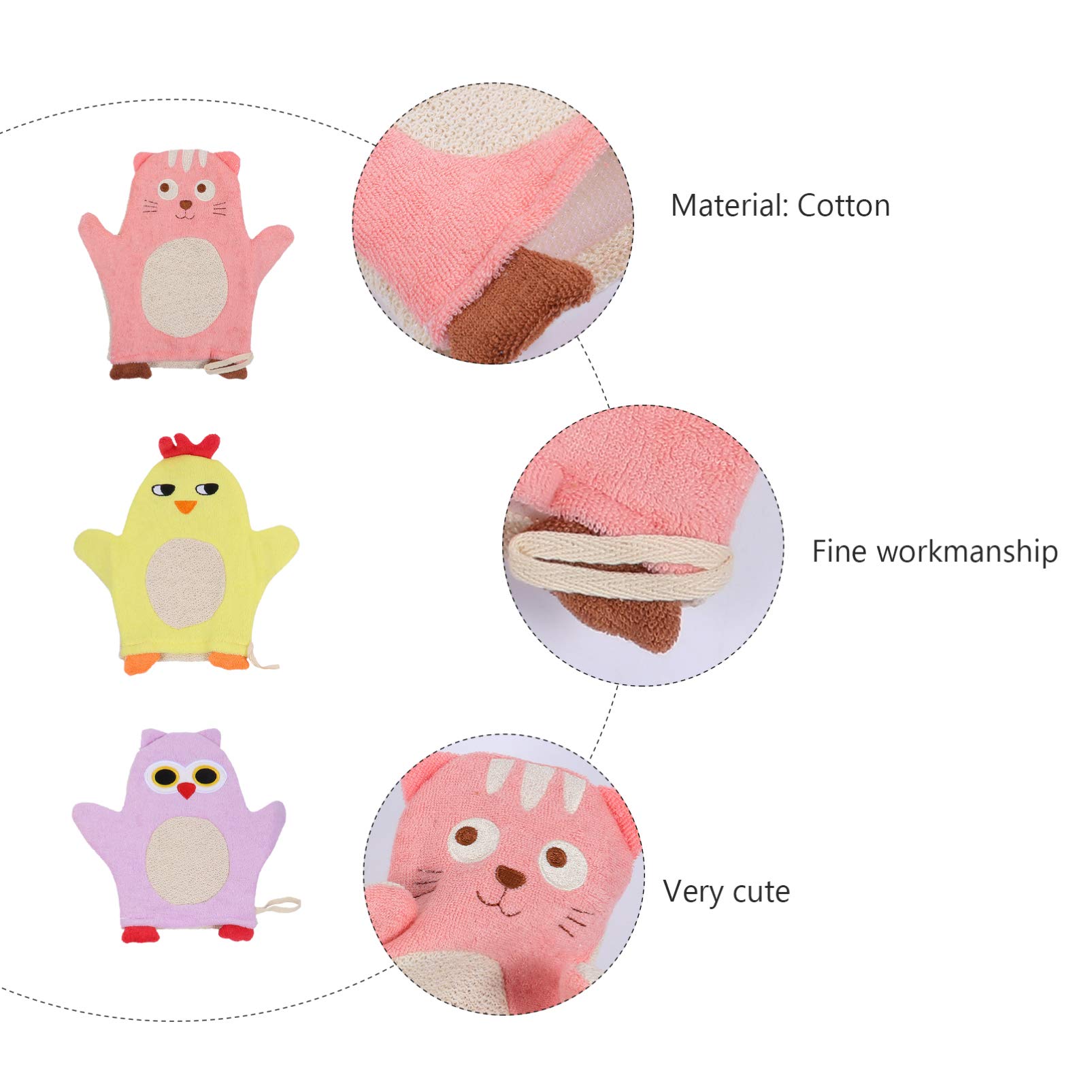 Beaupretty 3pcs Kids Bath Sponge Set - Cute Cartoon Animal Baby Bath Gloves & Wash Mitt for Toddlers | Soft Cotton Towel Body Scrub | Natural Baby Shower Bathing Accessories for Sensitive Skin | Perfect for Daily Bath Time & Gentle Skin Care