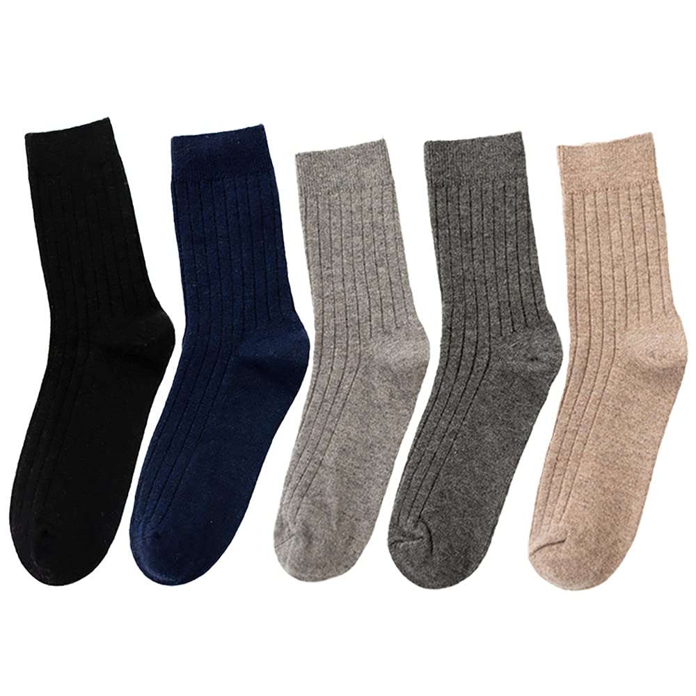 CHERISH 5 Pairs Men's Wool Socks - Thick Warm Winter Thermal Knit Crew Socks for Cold Weather - Perfect for Hiking, Skiing & Outdoor Activities