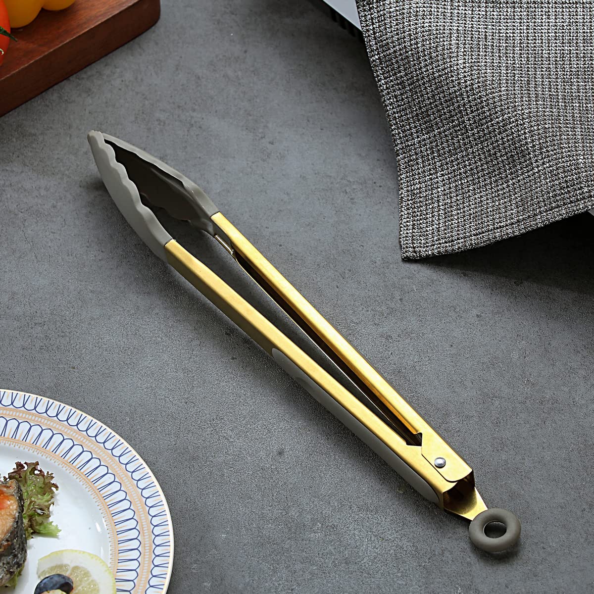 Premium Gold Cooking Tongs - Heavy Duty Stainless Steel Kitchen Tongs with Heat-Resistant Silicone Tips & Titanium Gold Plated Handle for Grilling, BBQ, Serving, Baking & Salad Tossing - Dishwasher Safe & Easy Clean Kitchen Utensils for Professional Chefs & Home Cooking
