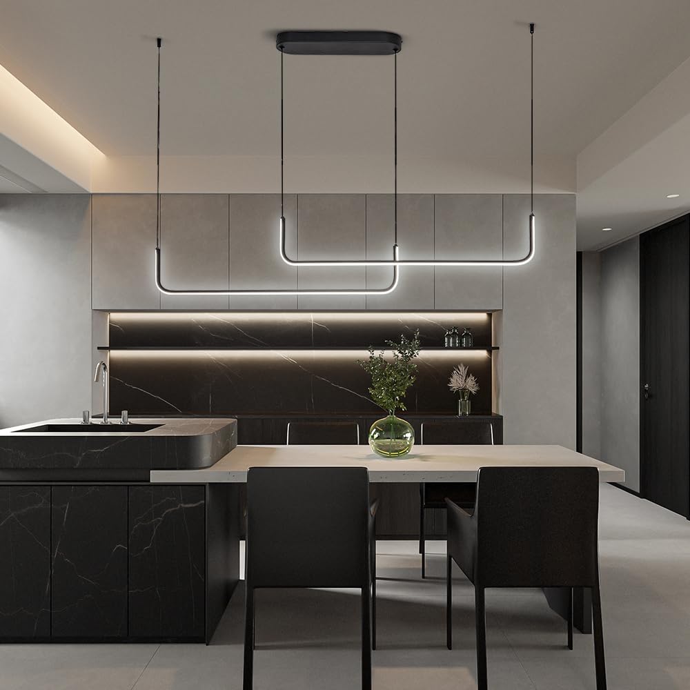 Modern Linear LED Pendant Chandelier - Minimalist Kitchen Lighting for Office, Kitchen Island, Dining & Living Room, 6000K - Perfect for Modern Homes, Restaurants, and Workspaces