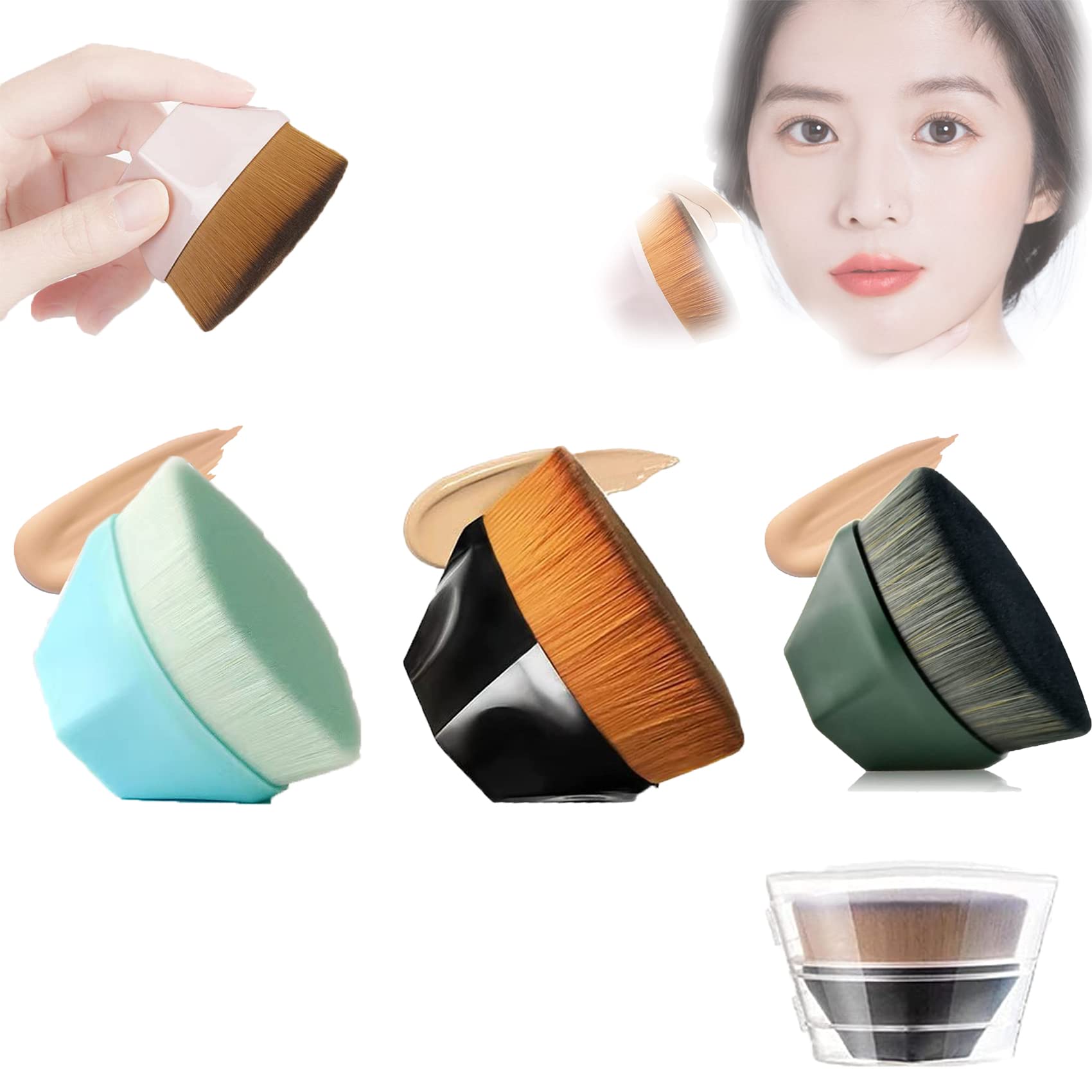 GEOBY Flat Top Kabuki Foundation Brush - Natural Makeup Brush for Liquid & Powder Foundation - Hexagon Handle for Easy Grip - Perfect for Professional & Everyday Makeup Application