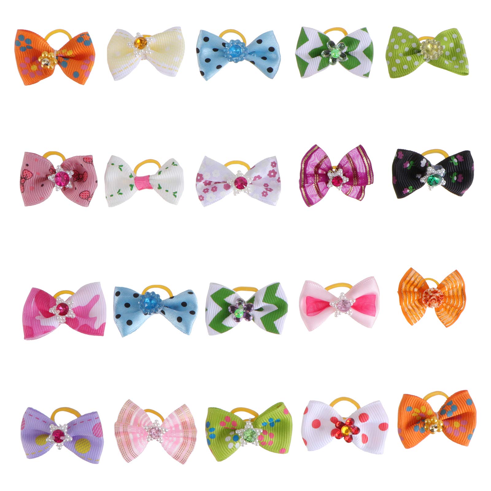 20pcs Pet Hair Bowknots with Rubber Band - Cute Dog Hair Bows for Small & Medium Dogs - Perfect for Grooming, Pet Parties & Photo Shoots