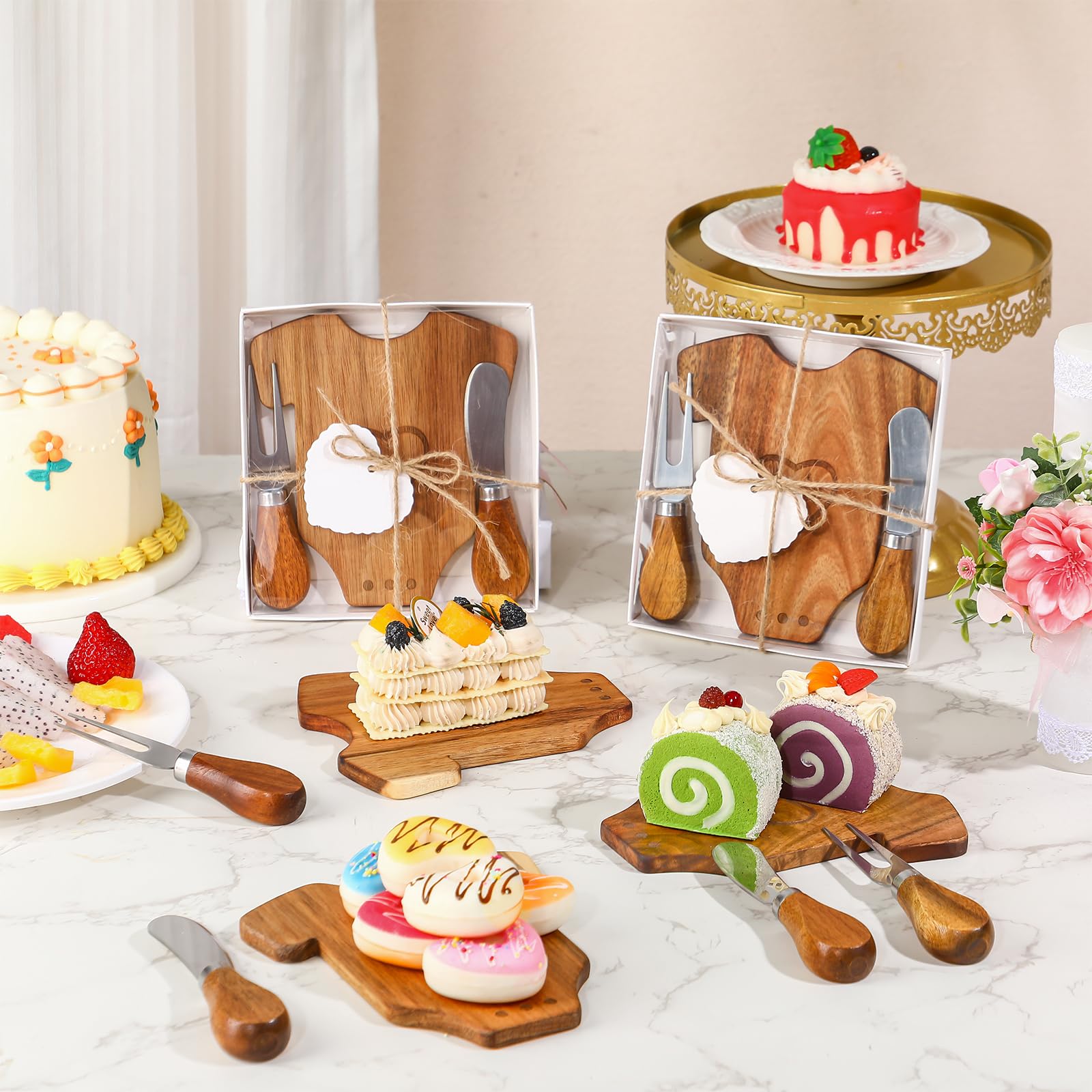 6-Piece Baby Shower Cheese Board Set - Wooden Mini Charcuterie Boards with Knives, Forks, Cards & Gift Box - Perfect for Baby Showers, Bridal Showers & Party Favors (Bodysuit Shape) - Great for Hosting, Gifting & Special Celebrations