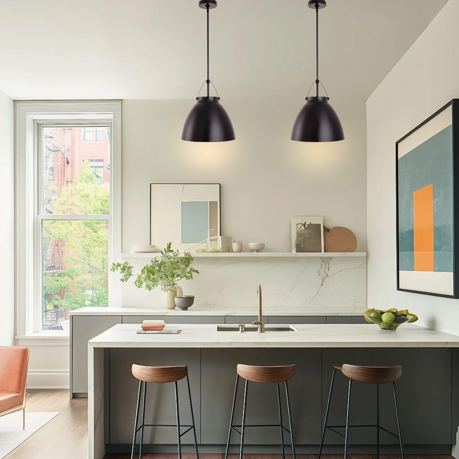 Modern 1-Light Metal Dimmable Pendant Light Fixture for Kitchen Island, Dining Room, or Bedroom - Adjustable Hanging Ceiling Lamp with Vintage Industrial Style