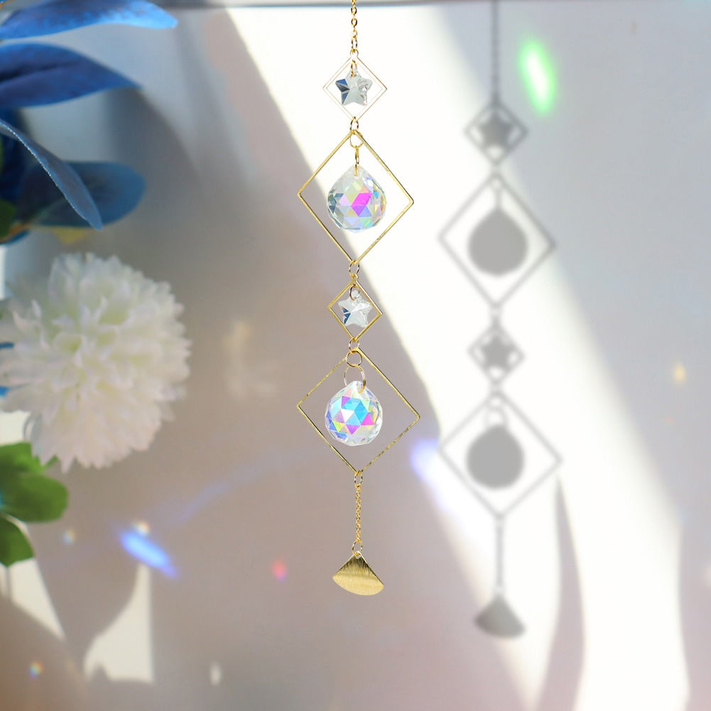 Celestial Crystal Star Chain Suncatcher - Handmade Window Decor for Home, Office & Garden - Perfect for Sunlight Reflection & Room Decoration