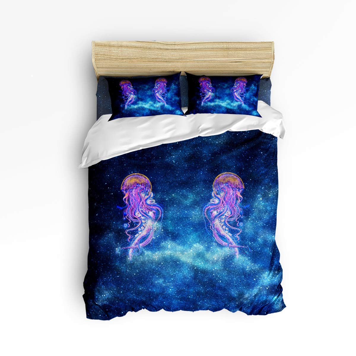 USOPHIA Queen Size 4-Piece Bed Sheet Set - Cosmic Galaxy Dust Jellyfish Print Microfiber Sheets | Soft & Breathable for Comfortable Sleep | Perfect for Bedroom, Guest Room & Dorm Decor