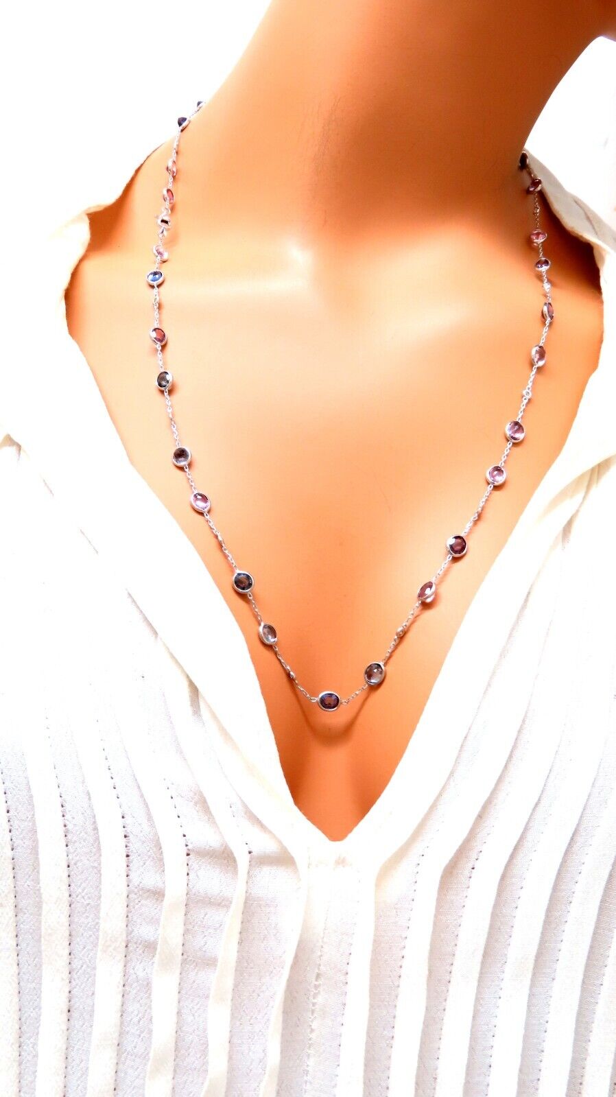 25.10ct Multi-Colored Natural Spinel Diamond Necklace - 25 Inch 14K Gold Chain for Women - Perfect for Weddings, Parties & Special Occasions