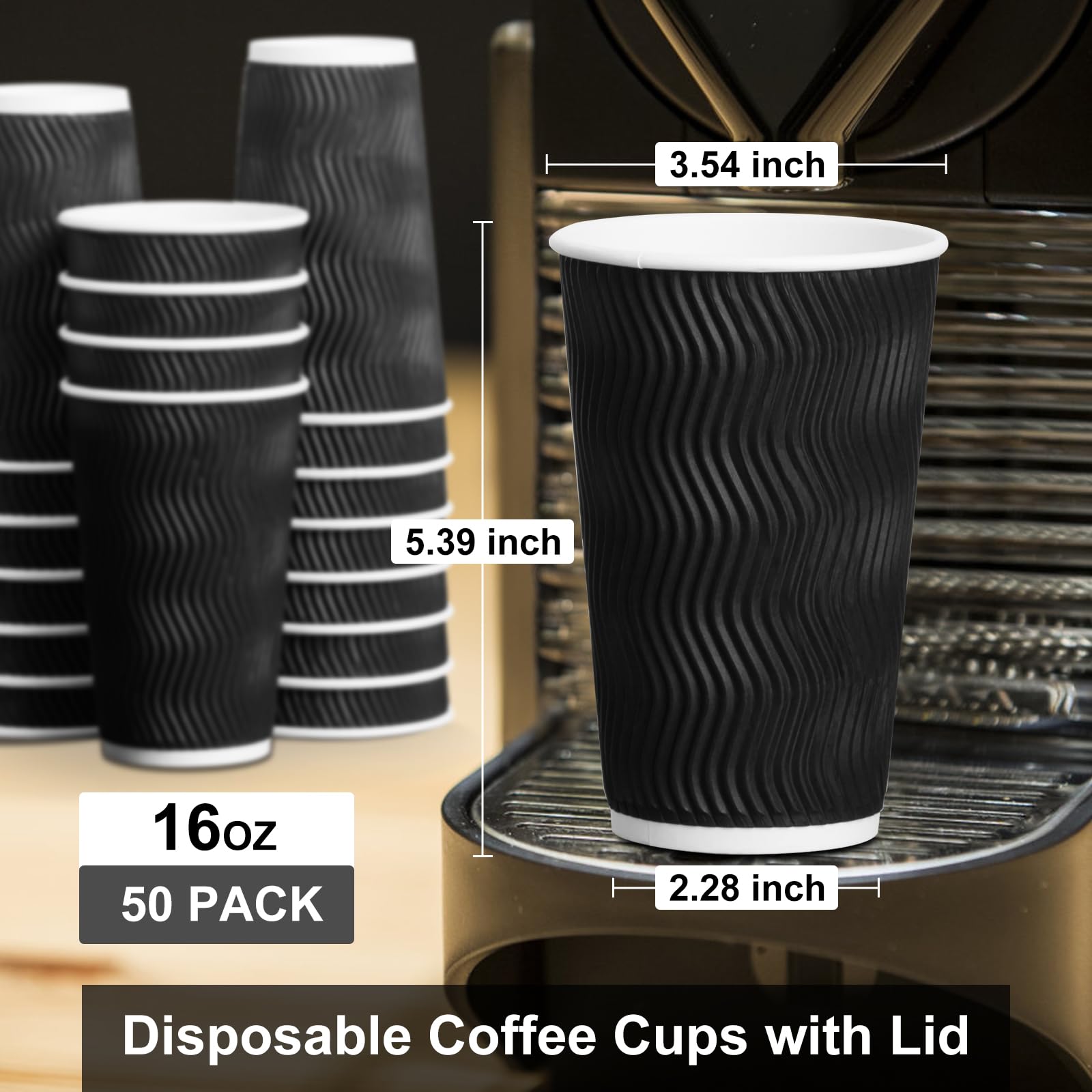 PARACITY 16oz Insulated Ripple Double-Walled Disposable Coffee Cups with Lids (50 Pack) - Hot & Cold Beverage Cups for Coffee, Tea, Espresso - Perfect for Parties, Travel, Office & Home Use