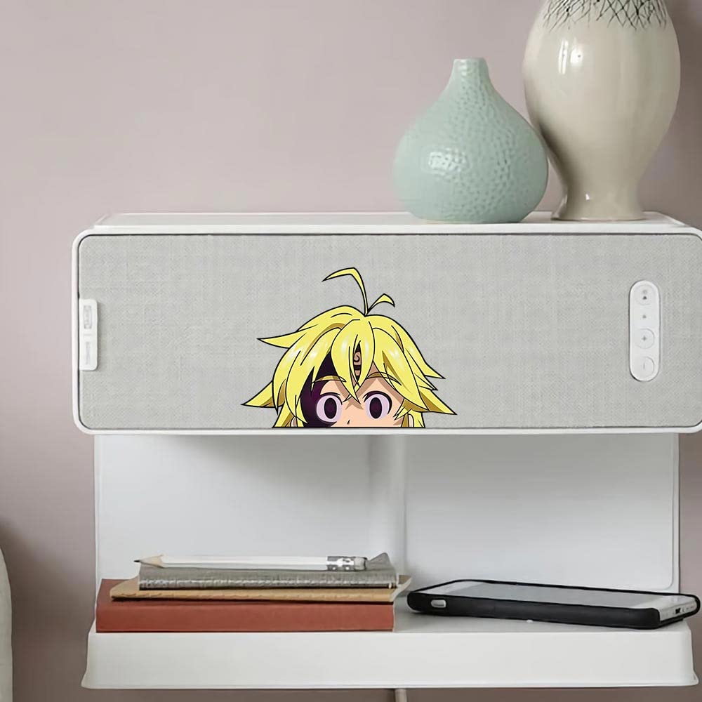 EARLFAMILY 5.1'' Anime Car Sticker - Yellow Hair Boy Peeker Decal for Windows & Bumpers | Waterproof JDM RV Chibi Car Accessories | Perfect for Anime Fans & Car Enthusiasts
