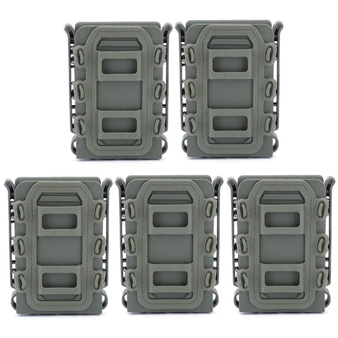 FINER SHOP Tactical Fast Mag WST TPR Flexible Magazine Pouch - 5Pcs Molle Mag Carrier for AR15 M4 5.56 7.62 - Durable Belt Holder for Shooting, Hunting & Airsoft Accessories