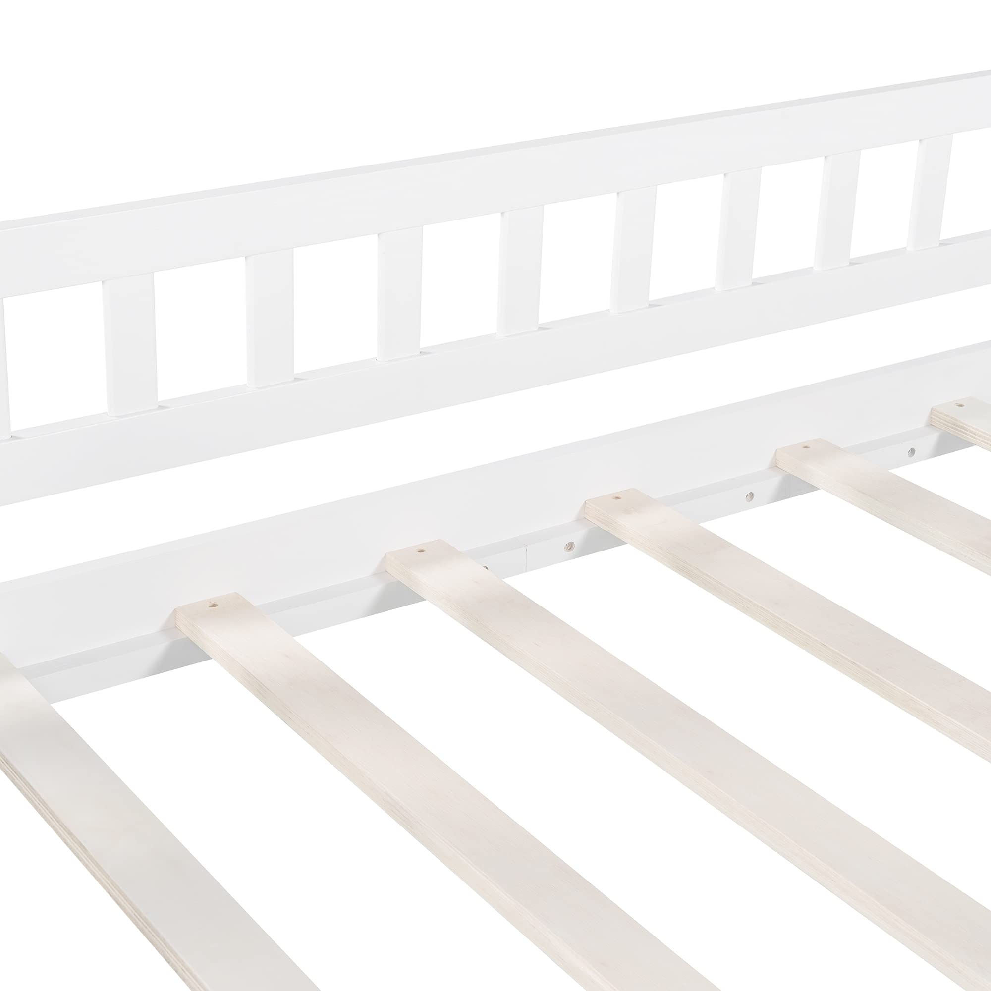 **Kids Wooden Low Bunk Bed with Slide & Stairs - Twin Over Twin Floor Bunk Bed with Storage Shelves & Handrail - White Bunk Bed for Small Rooms, Playrooms & Sleepovers (#8)**